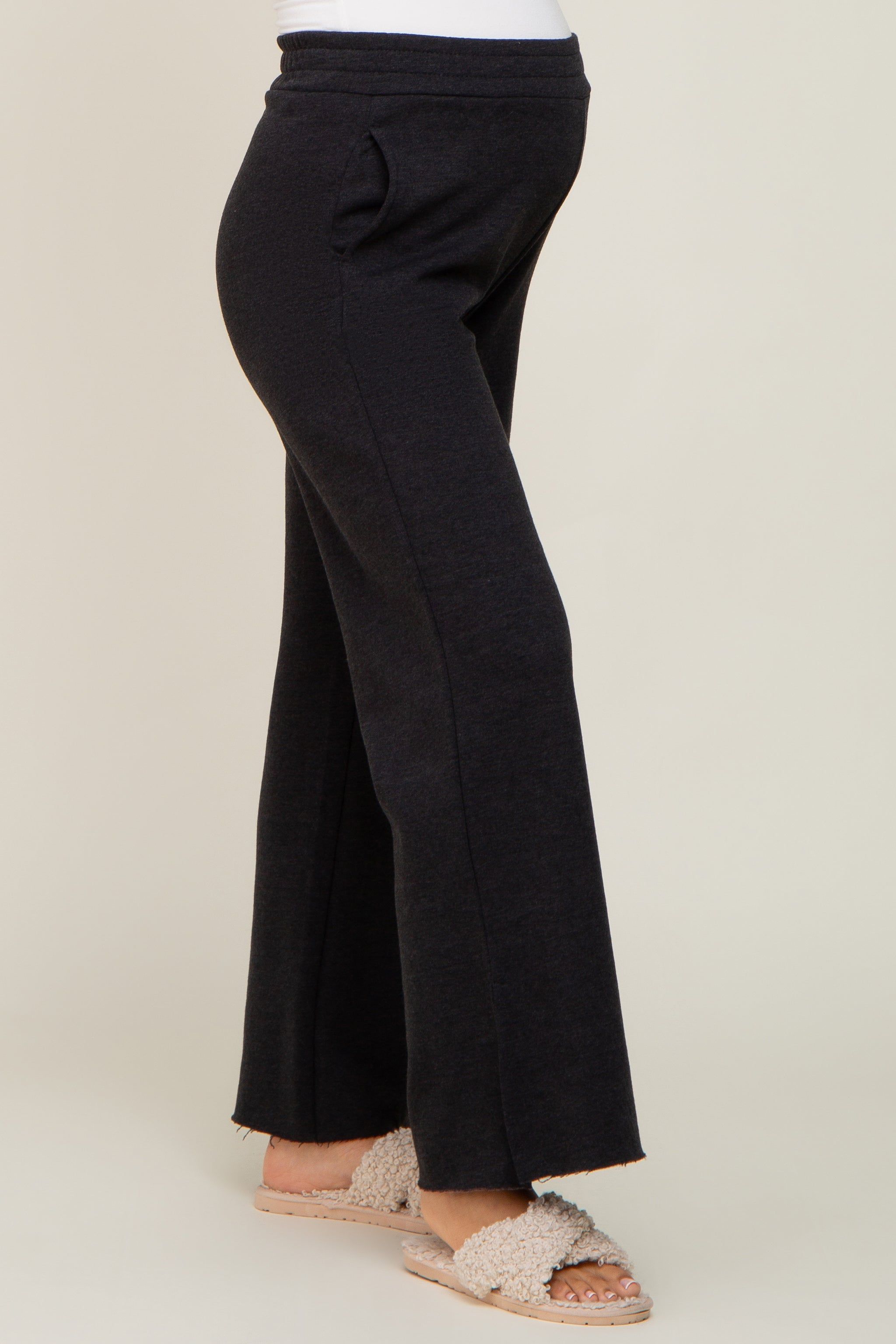 Black Soft Wide Leg Side Slit Maternity Sweatpants sold by Pinkblush product image thumbnail 3