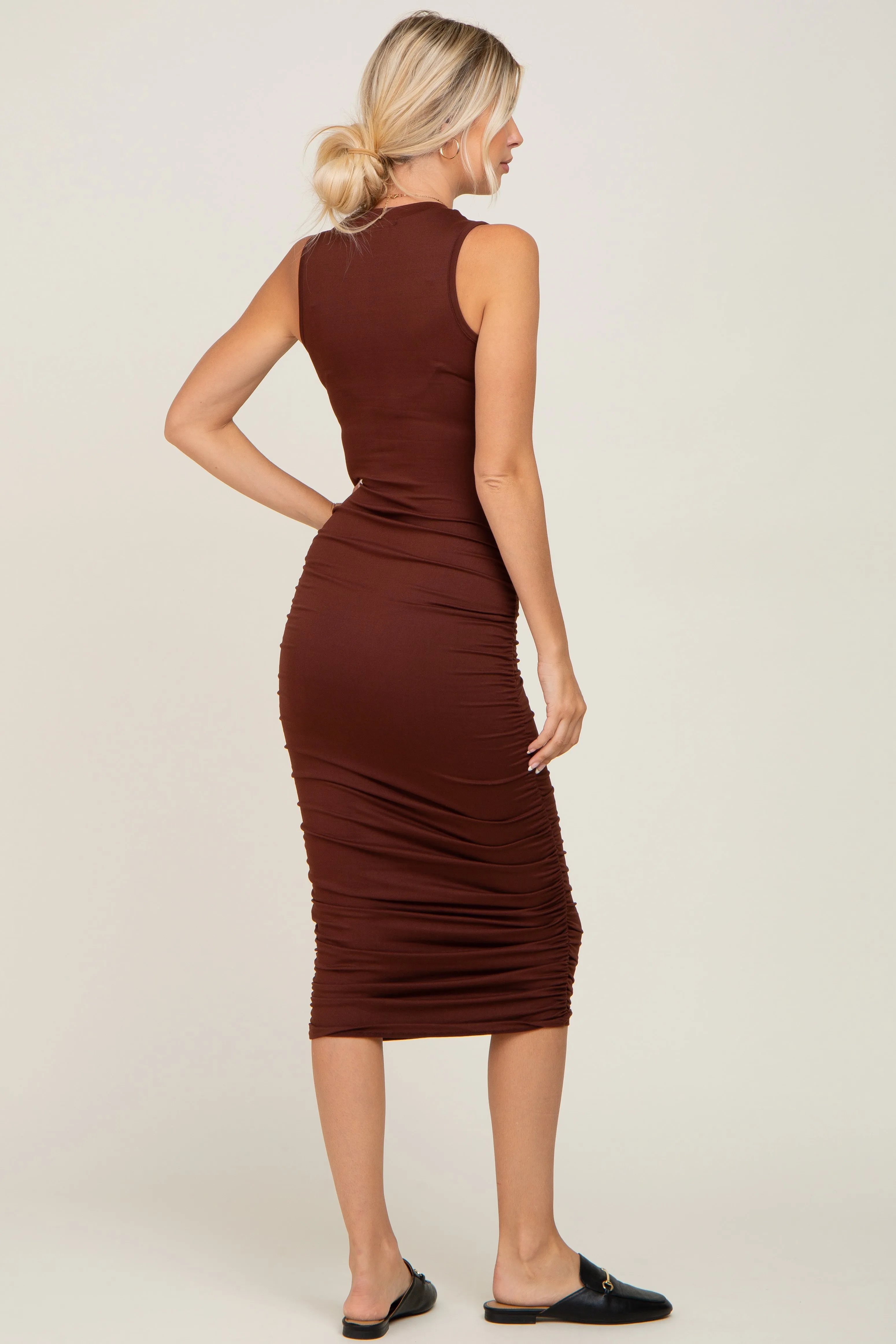 Brown Basic Ruched Midi Dress sold by Pinkblush product image thumbnail 3
