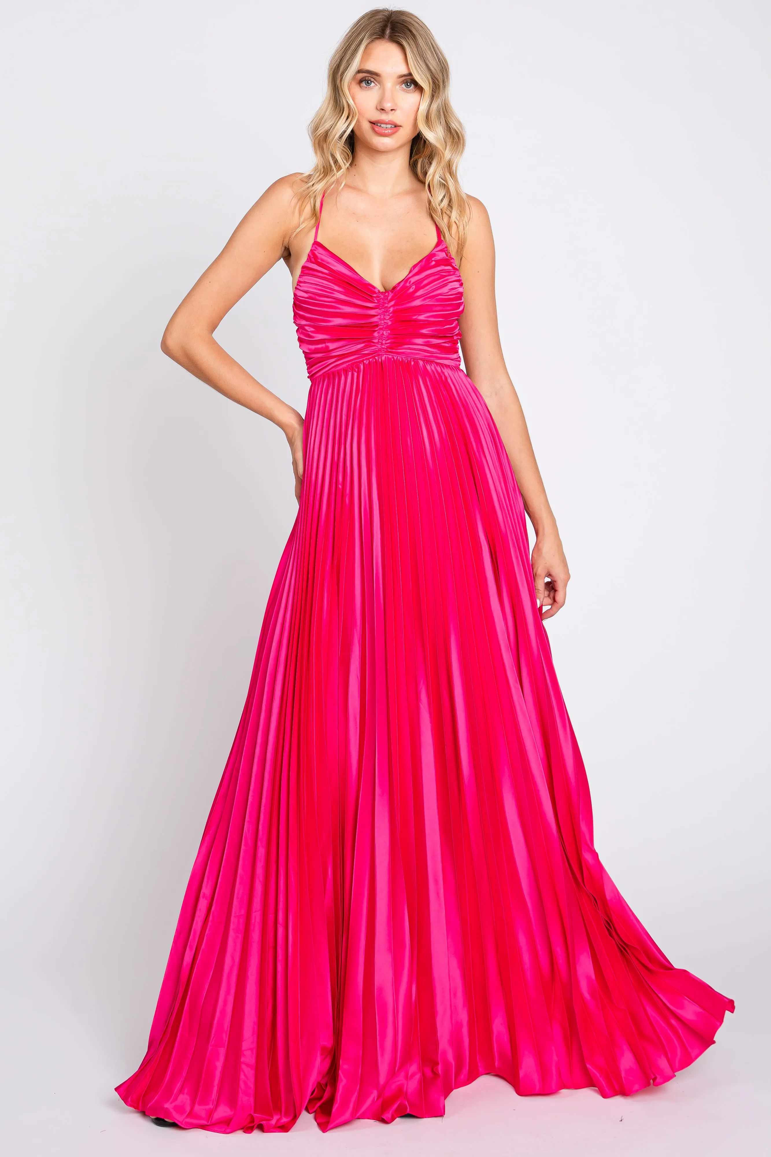 Fuchsia Satin Pleated Cutout Gown sold by Pinkblush product image thumbnail 5