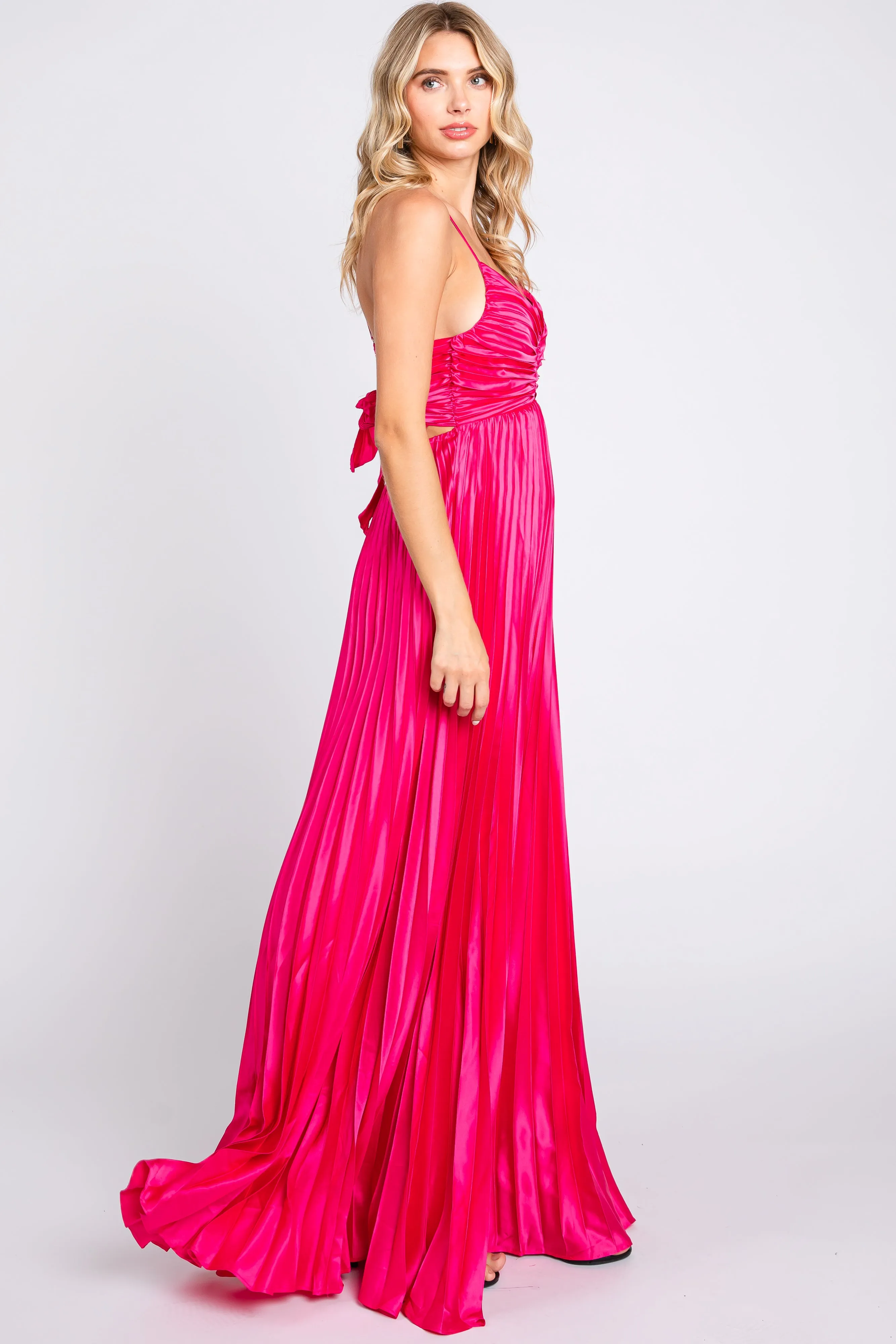 Fuchsia Satin Pleated Cutout Gown sold by Pinkblush product image thumbnail 2