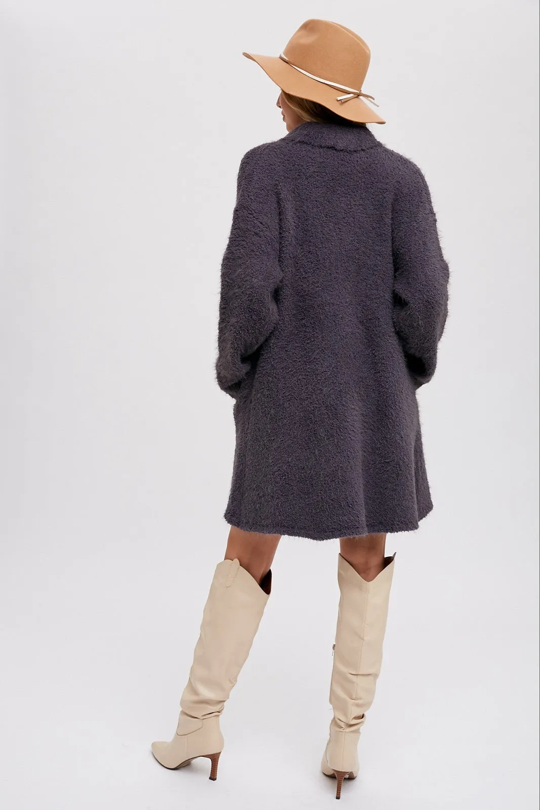 Charcoal Fuzzy Knit Draped Cardigan sold by Pinkblush product image thumbnail 3
