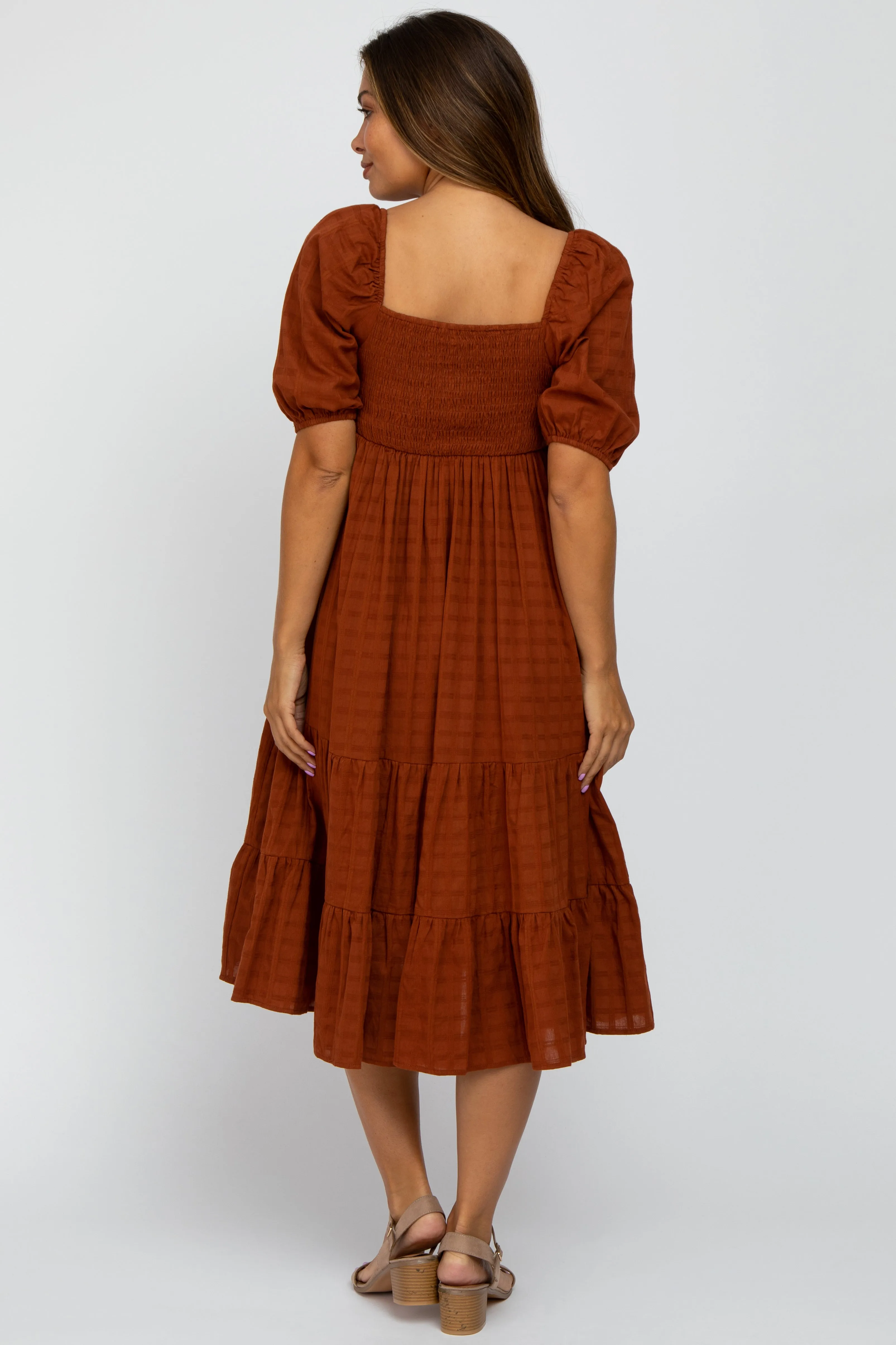 Rust Plaid Square Neck Maternity Midi Dress sold by Pinkblush product image thumbnail 3