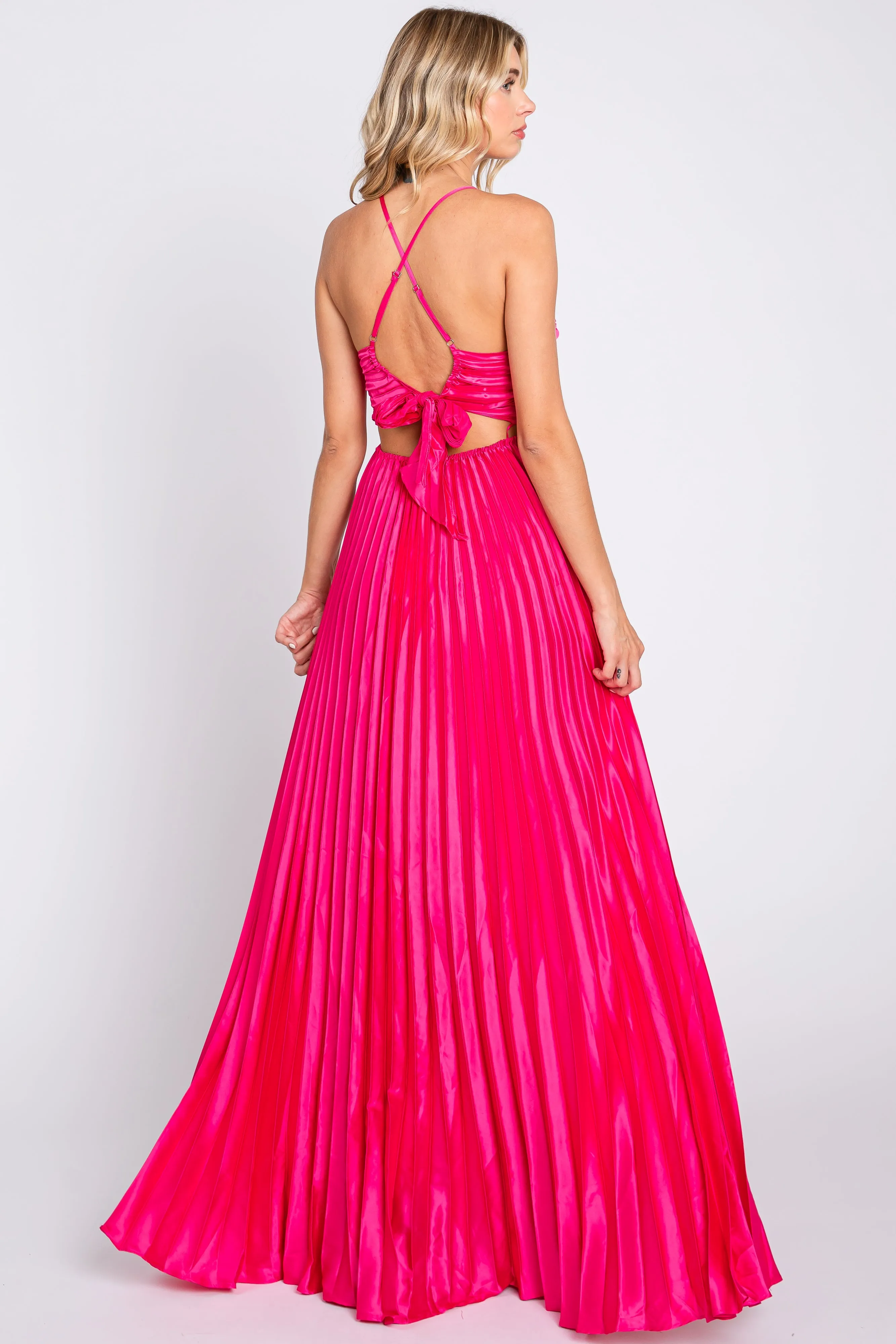 Fuchsia Satin Pleated Cutout Gown sold by Pinkblush product image thumbnail 3