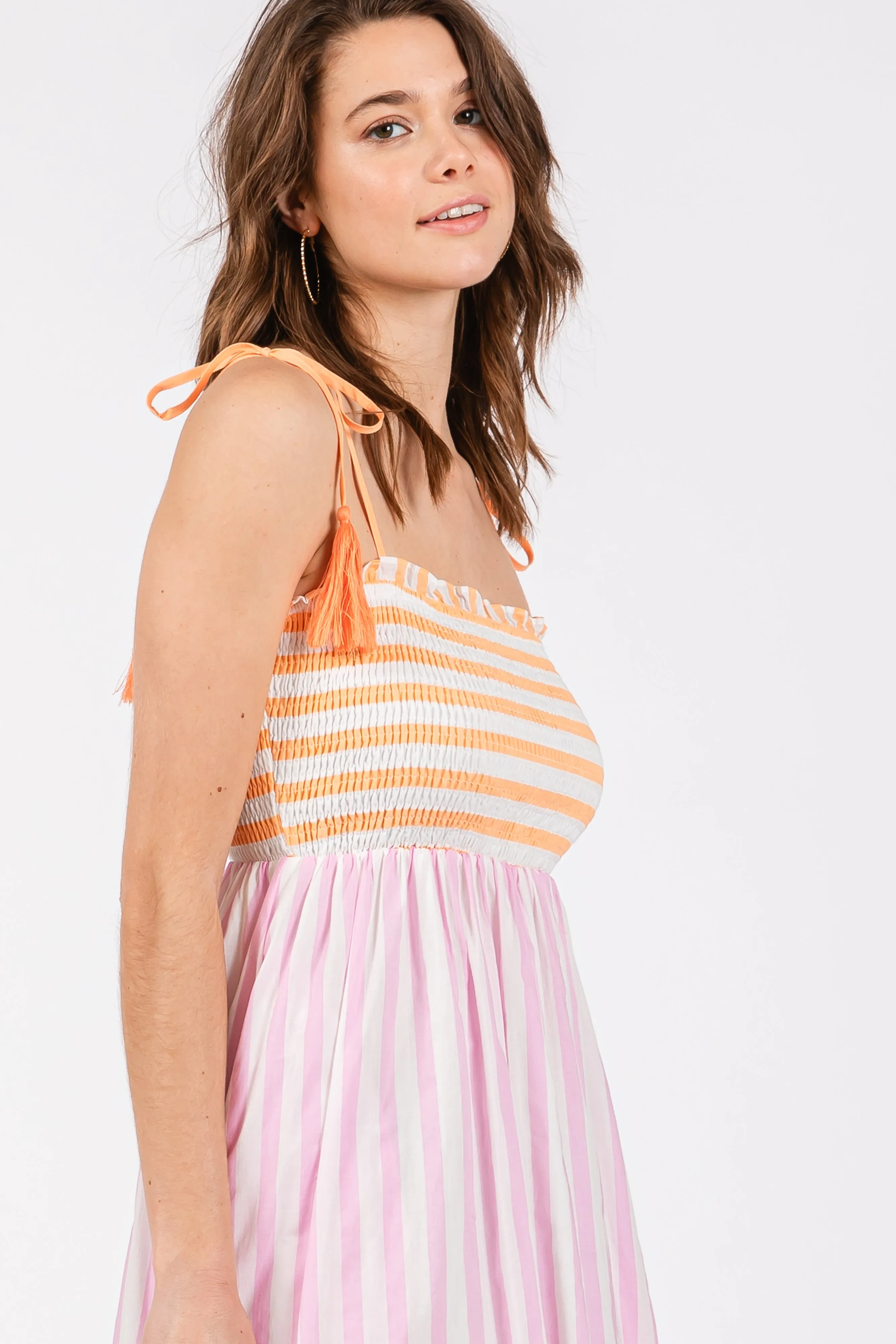 Multi-Color Striped Color Block Shoulder Tie Maxi Dress sold by Pinkblush product image thumbnail 4