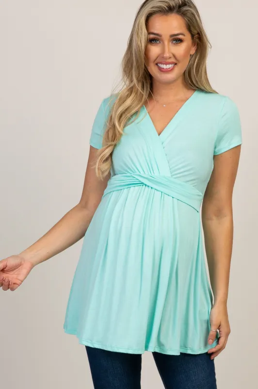 PinkBlush Mint Draped Front Maternity/Nursing Top sold by Pinkblush