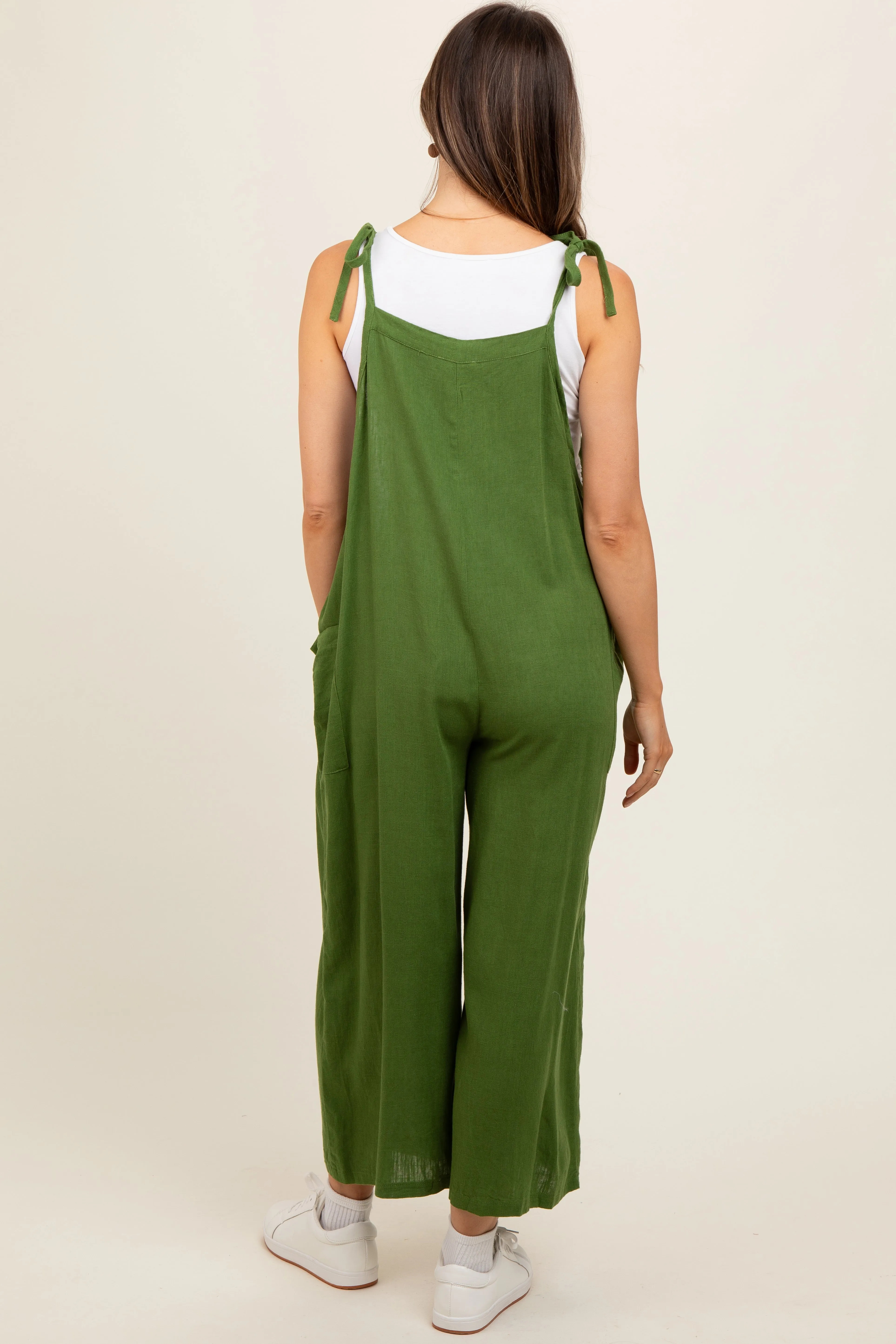 Green Linen Shoulder Tie Maternity Jumpsuit sold by Pinkblush product image thumbnail 4
