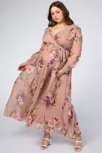 Pink Floral Chiffon Maternity Plus Maxi Dress sold by Pinkblush