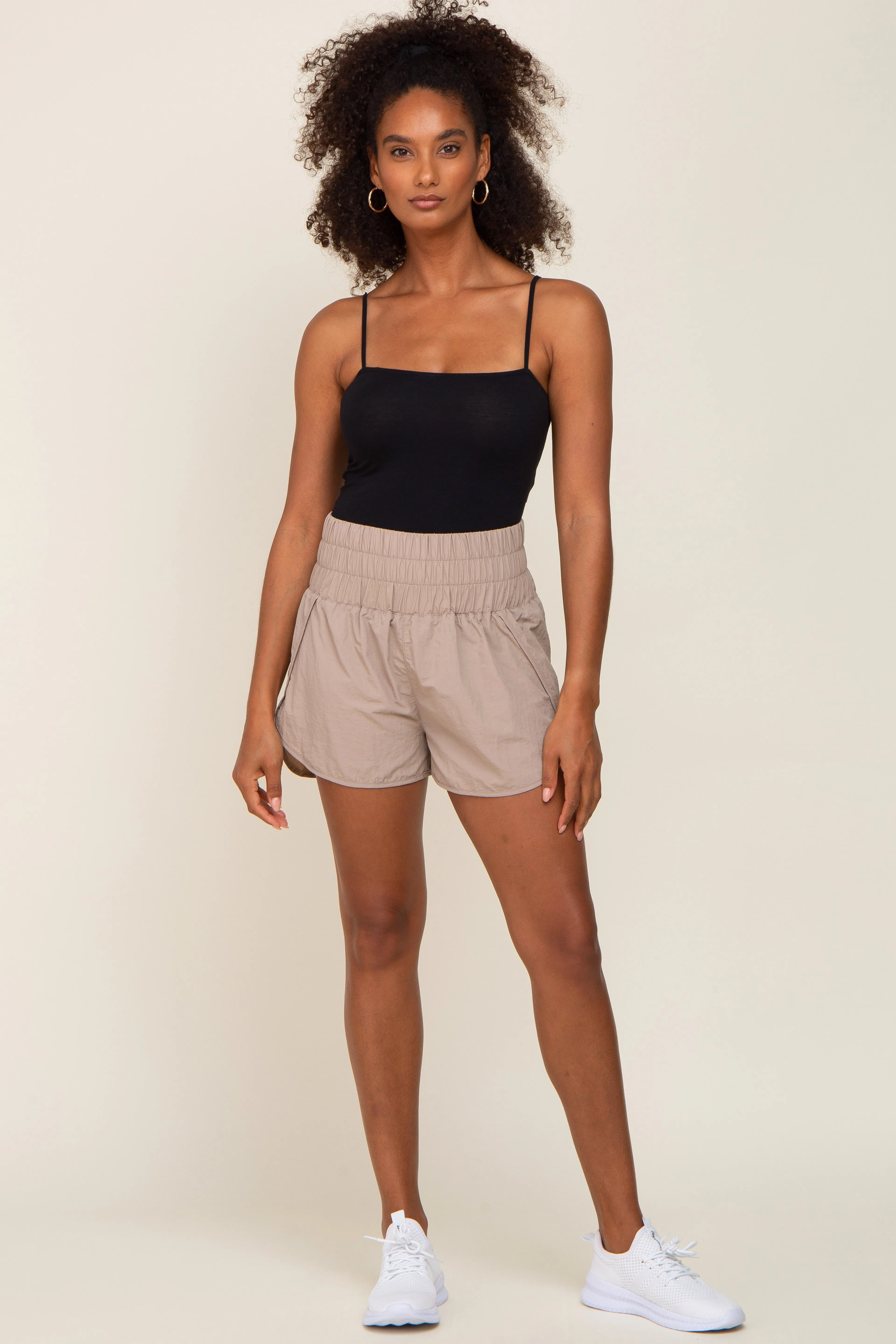 Taupe Curved Hem Active Shorts sold by Pinkblush product image thumbnail 5
