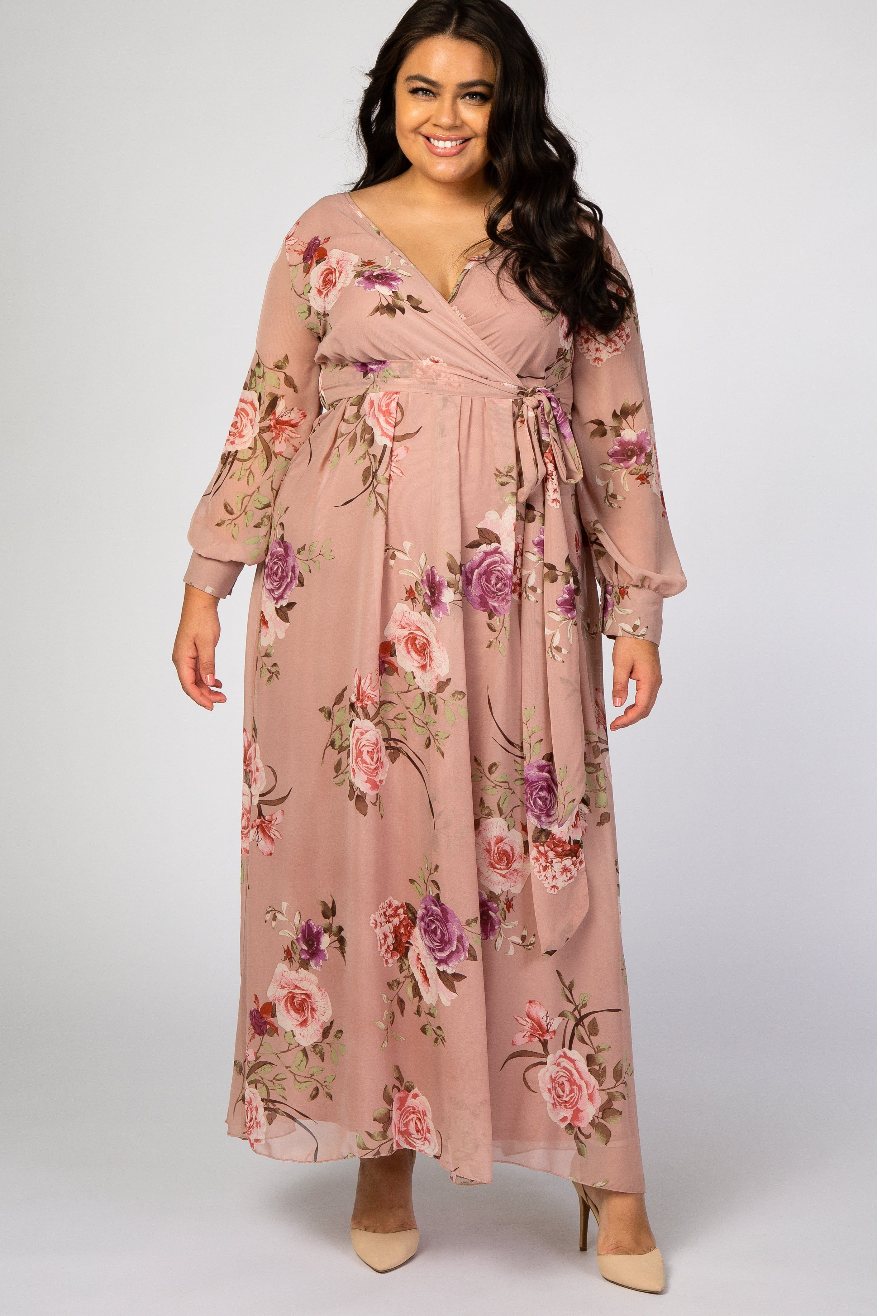 Pink Floral Chiffon Maternity Plus Maxi Dress sold by Pinkblush product image thumbnail 5
