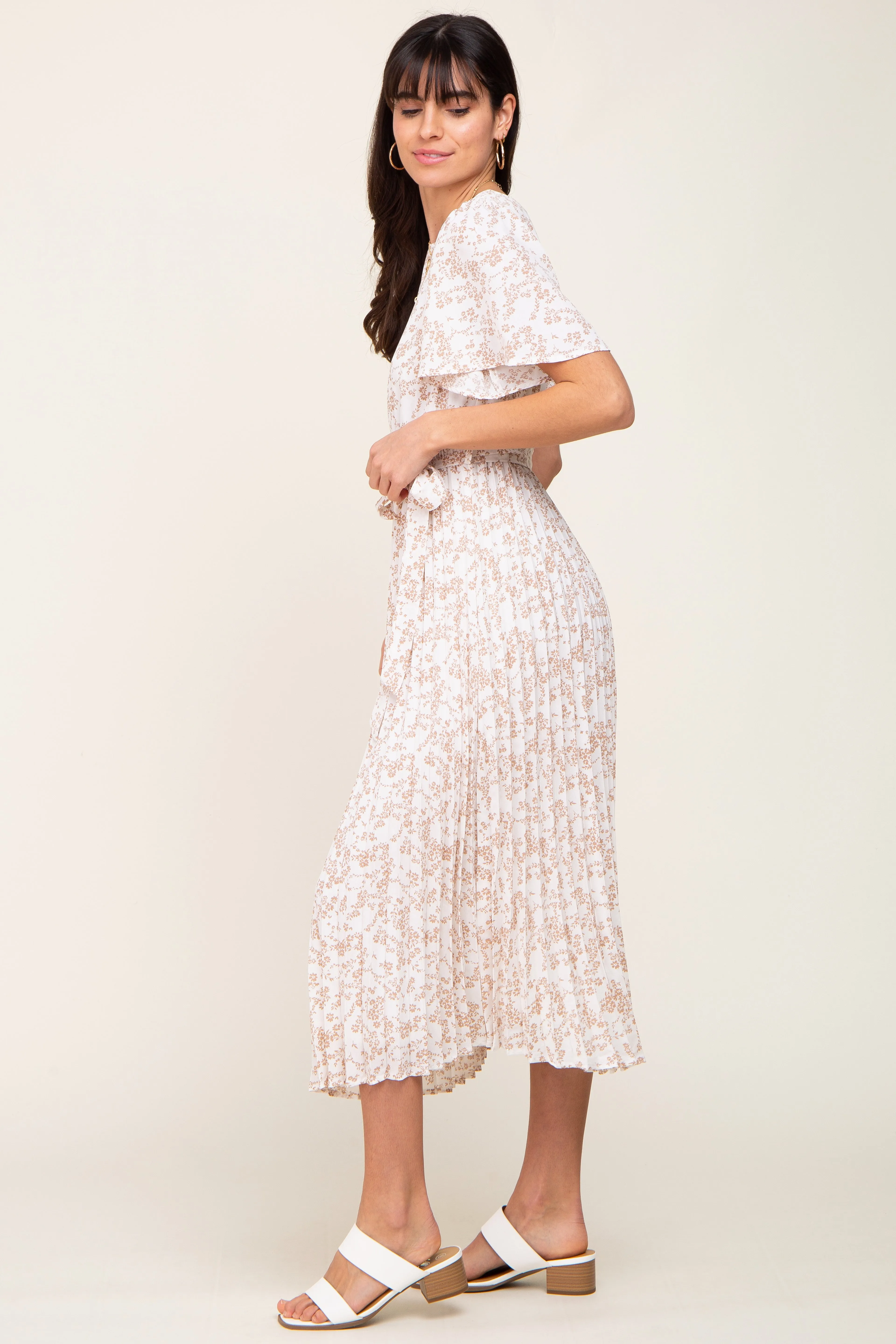 Ivory Floral Pleated Midi Dress sold by Pinkblush product image thumbnail 2