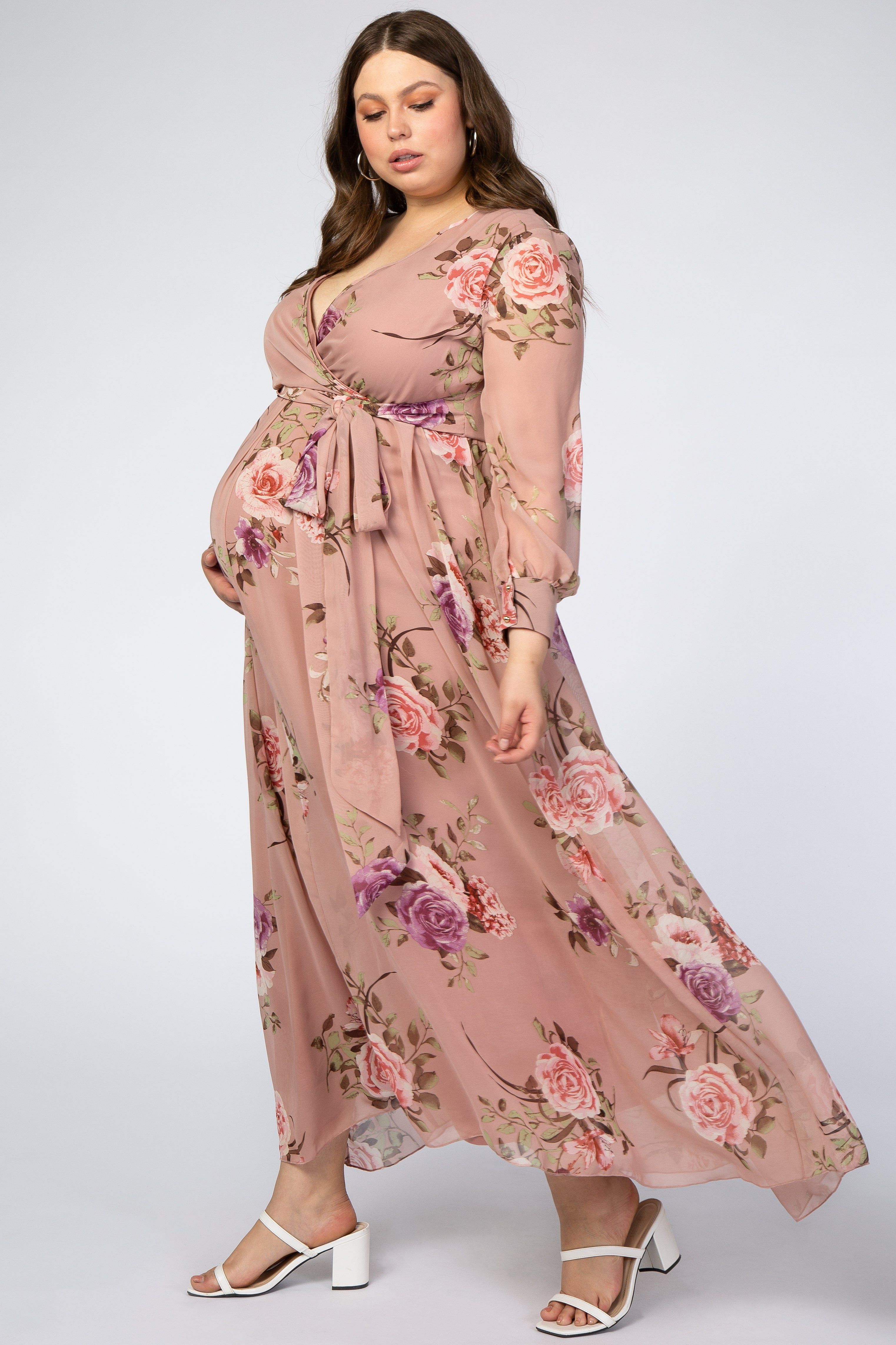 Pink Floral Chiffon Maternity Plus Maxi Dress sold by Pinkblush product image thumbnail 2