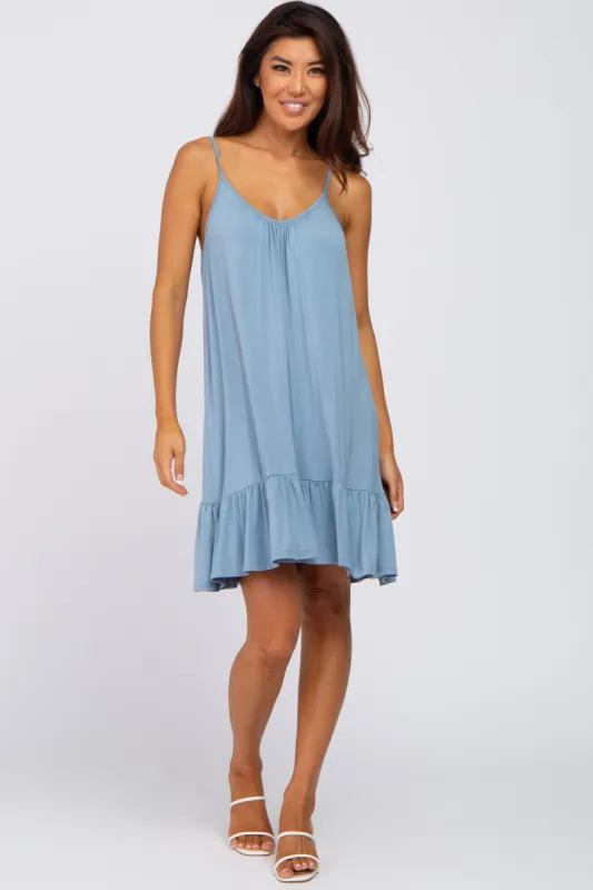 Light Blue Ruffle Hem Swing Dress sold by Pinkblush