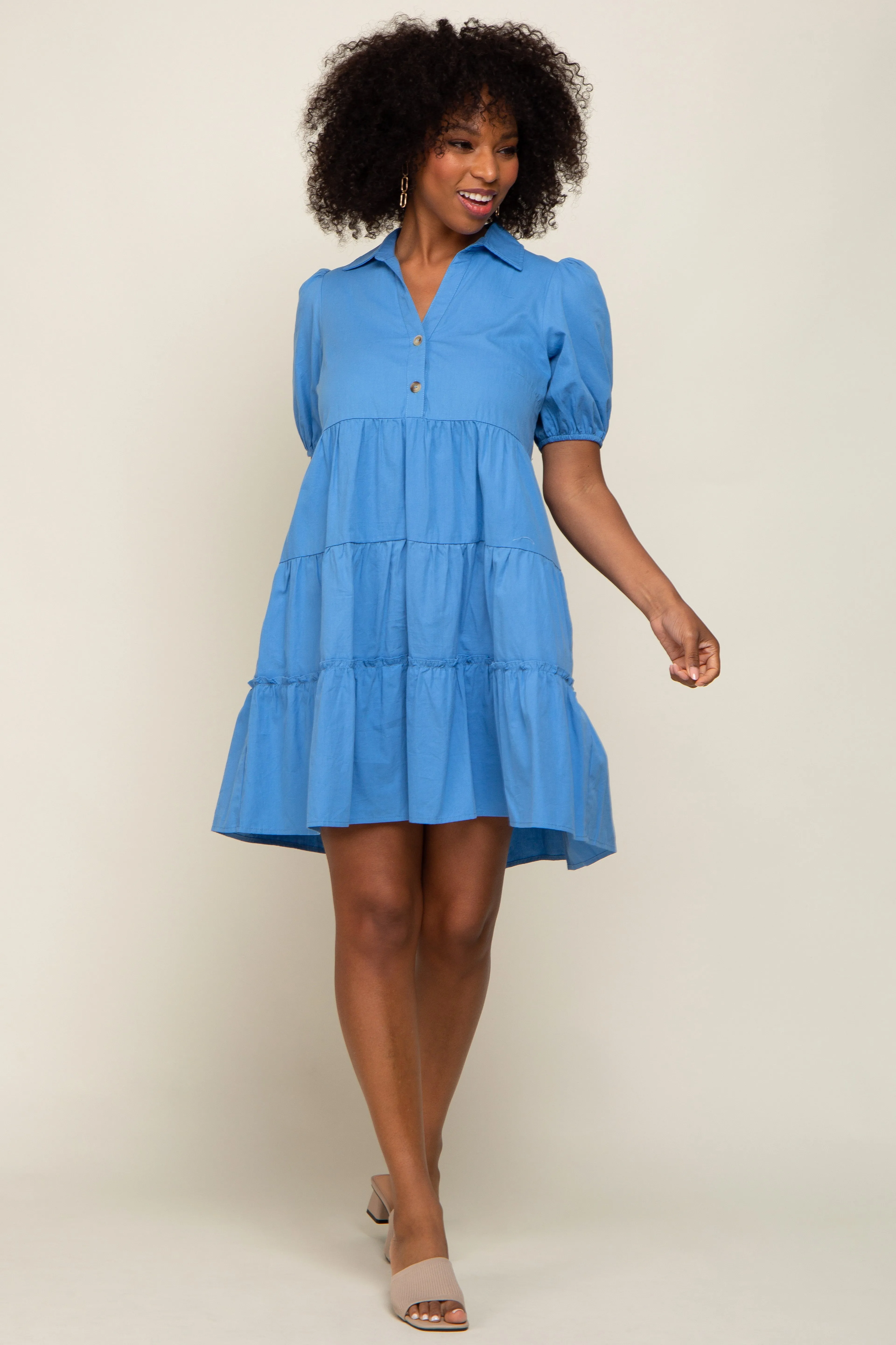 Blue Collared Tiered Dress sold by Pinkblush