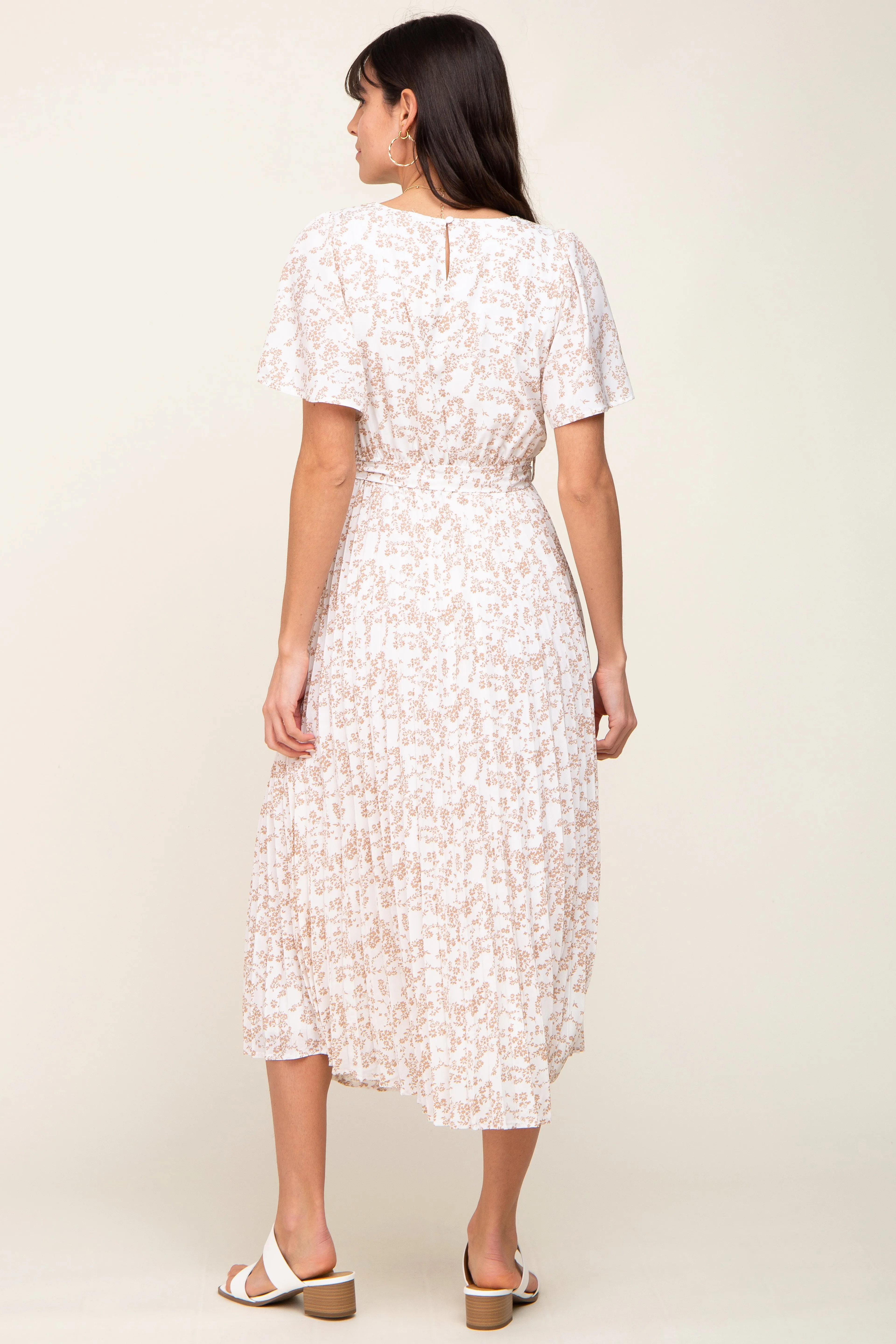Ivory Floral Pleated Midi Dress sold by Pinkblush product image thumbnail 3