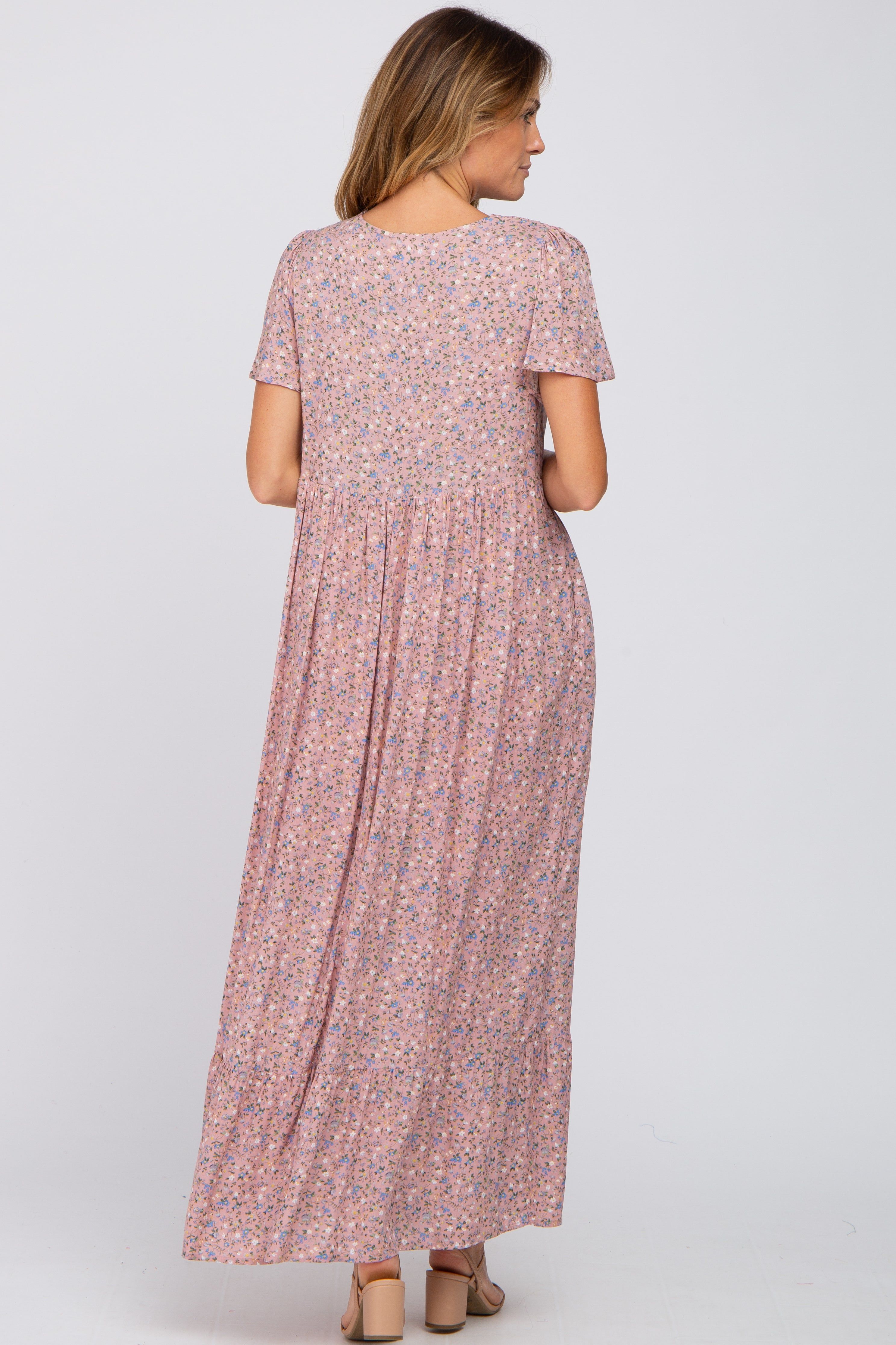 Pink Floral Smocked Front Ruffle Hem Maxi Dress sold by Pinkblush product image thumbnail 3