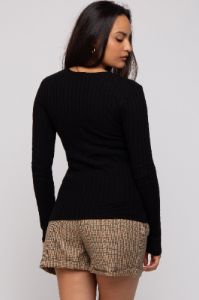 Black Ribbed Knit Button Long Sleeve Top sold by Pinkblush