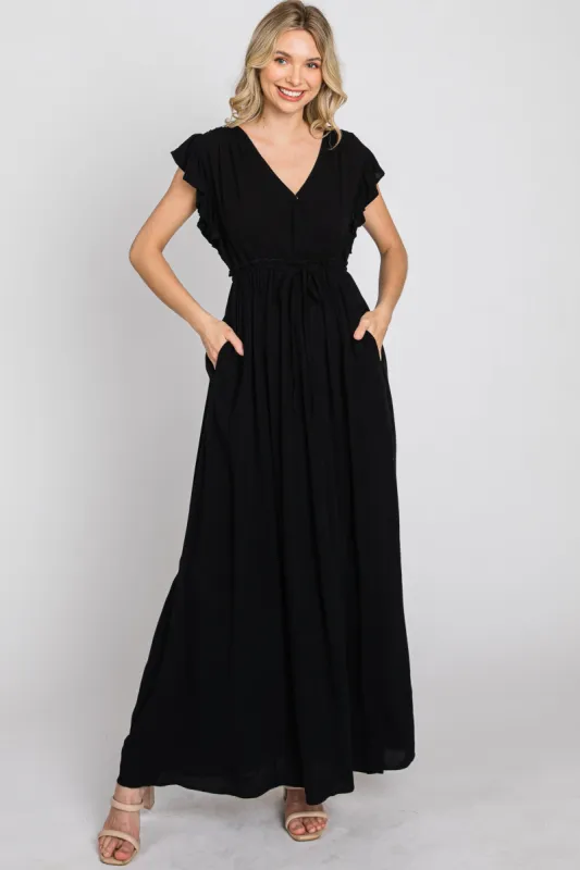 Black Wrap Front Ruffle Sleeve Maxi Dress sold by Pinkblush