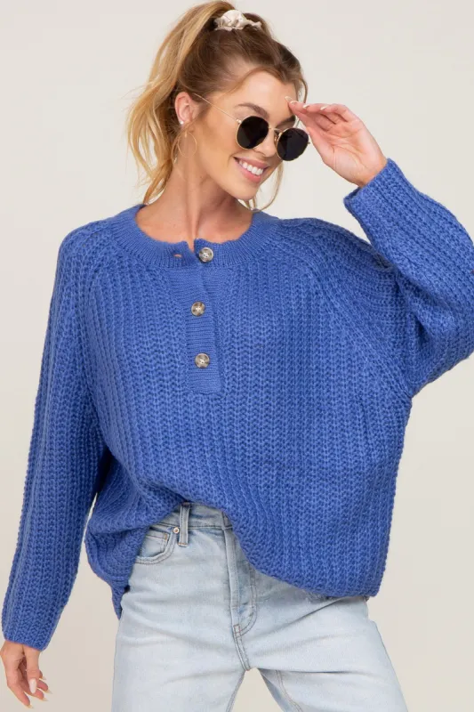 Blue Open Knit Button Front Sweater sold by Pinkblush