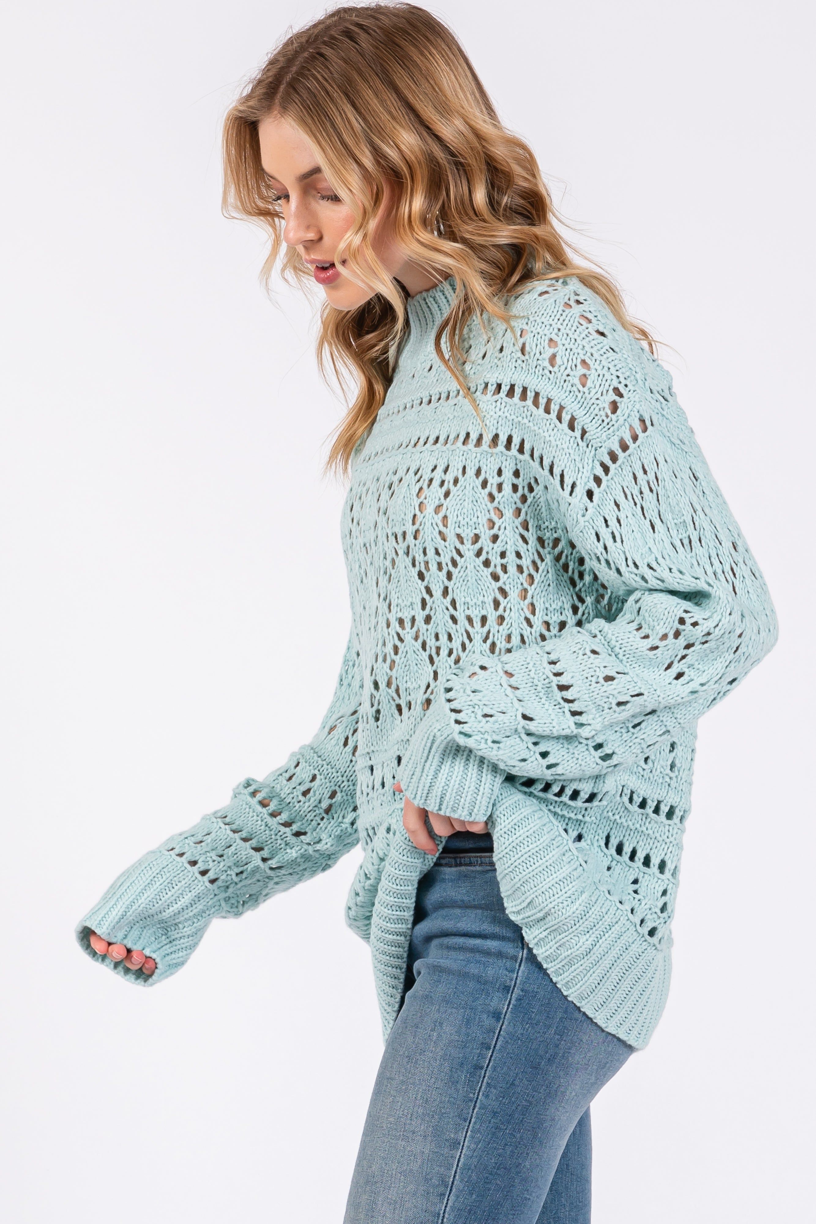 Light Blue Open Knit Sweater sold by Pinkblush product image thumbnail 4