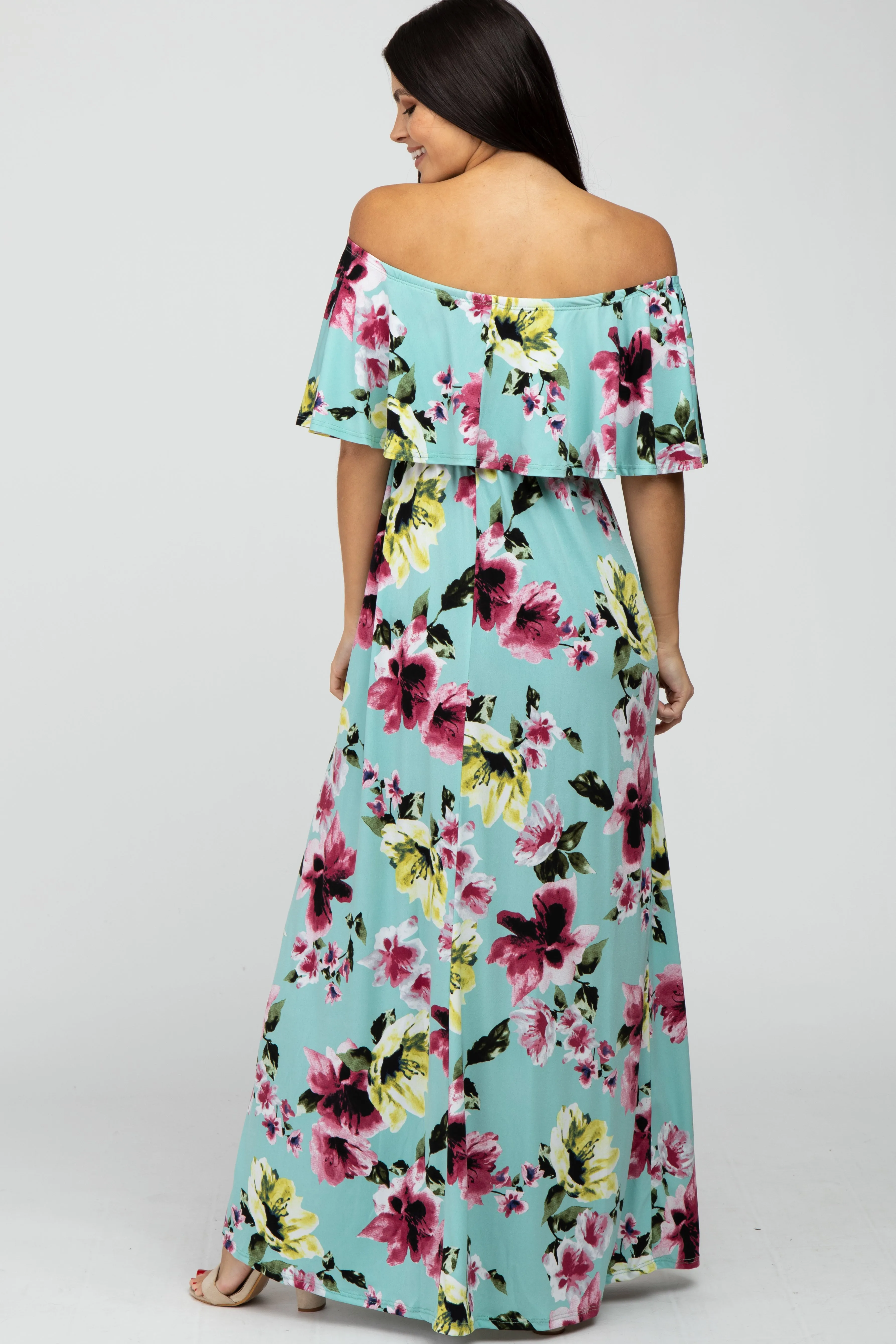 Mint Green Floral Off Shoulder Maxi Dress sold by Pinkblush product image thumbnail 3