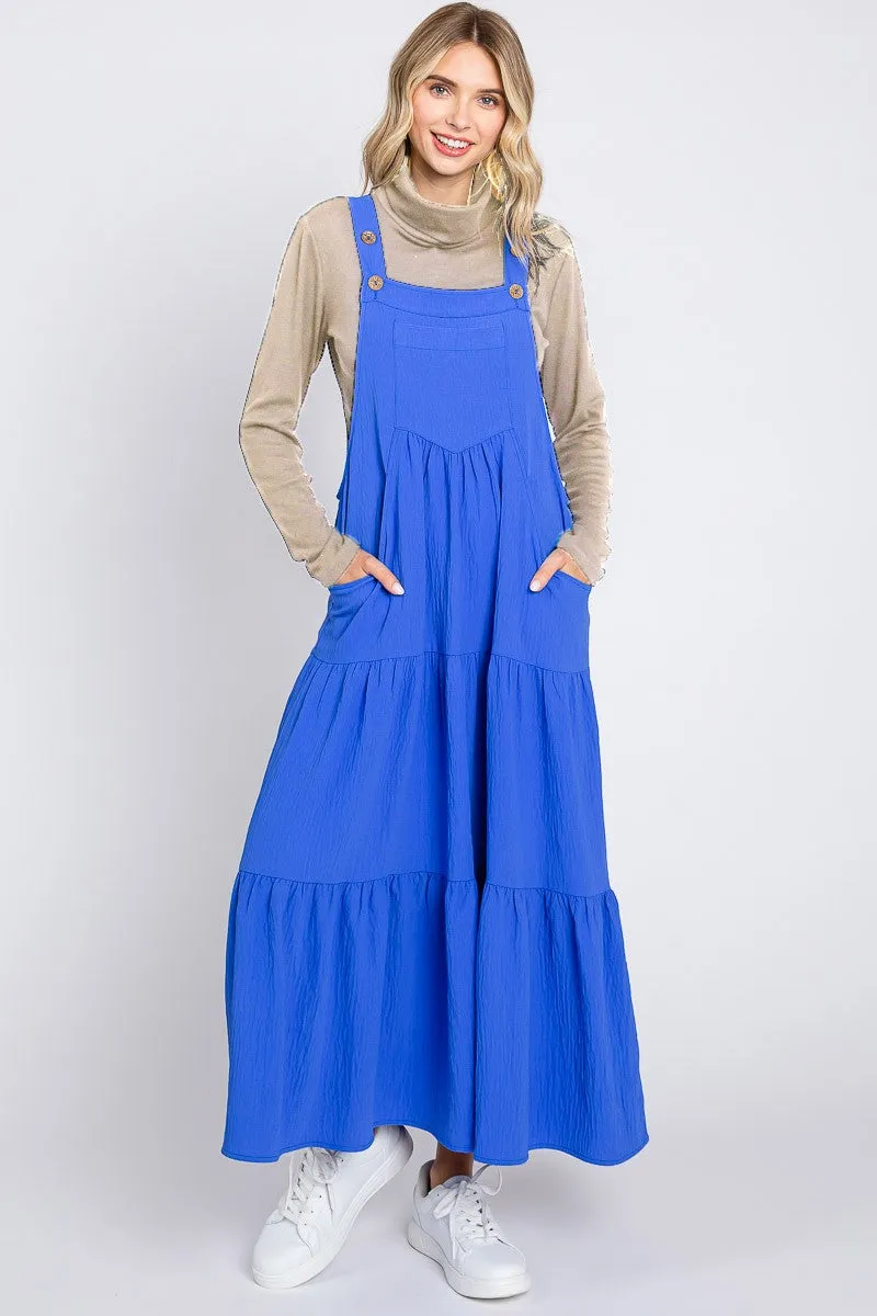 Royal Button Sling Tiered Maternity Midi Dress sold by Pinkblush