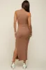 Taupe Ribbed Mock Neck Side Slit Maternity Maxi Dress sold by Pinkblush