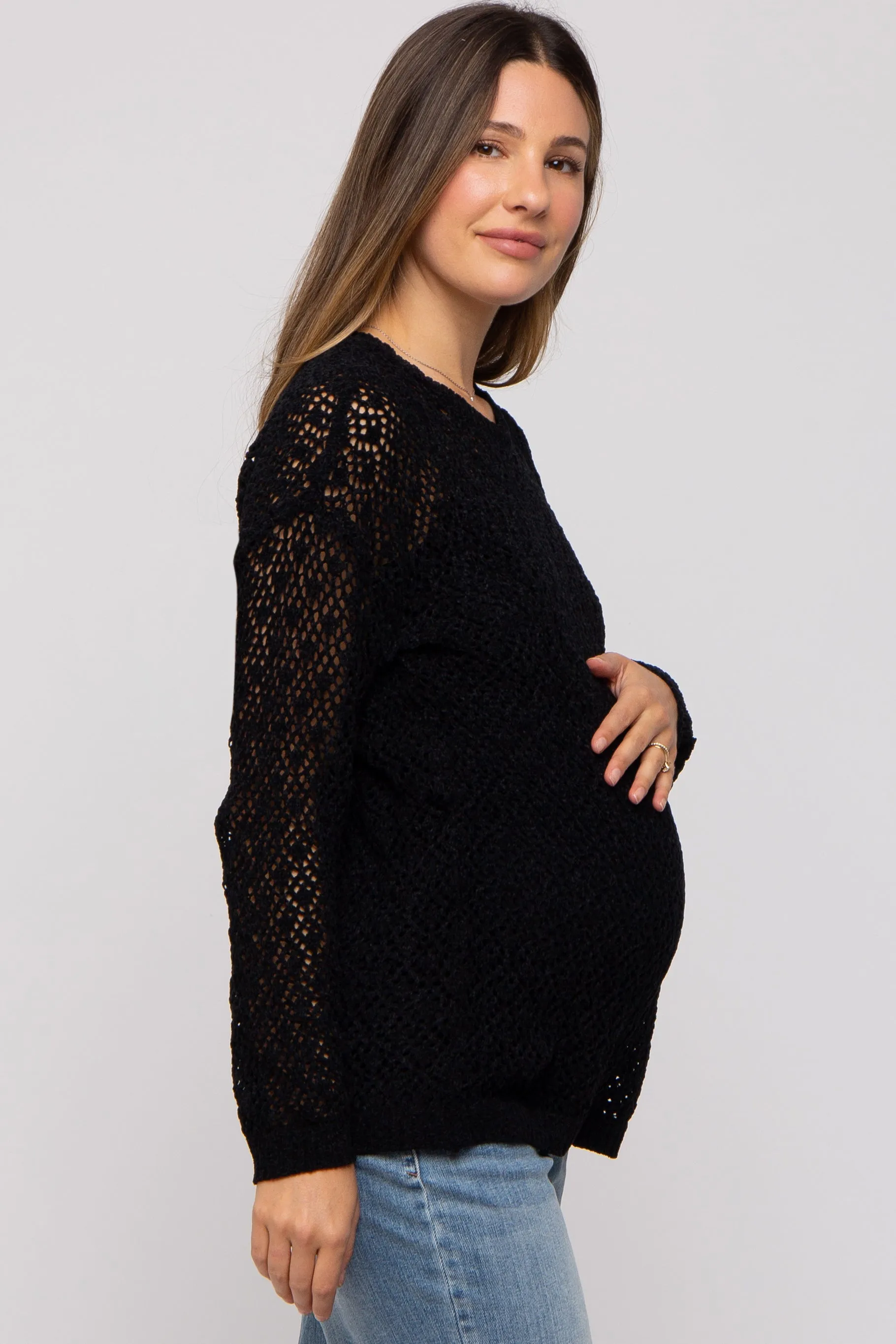Black Chenille Open Knit Maternity Sweater sold by Pinkblush product image thumbnail 3