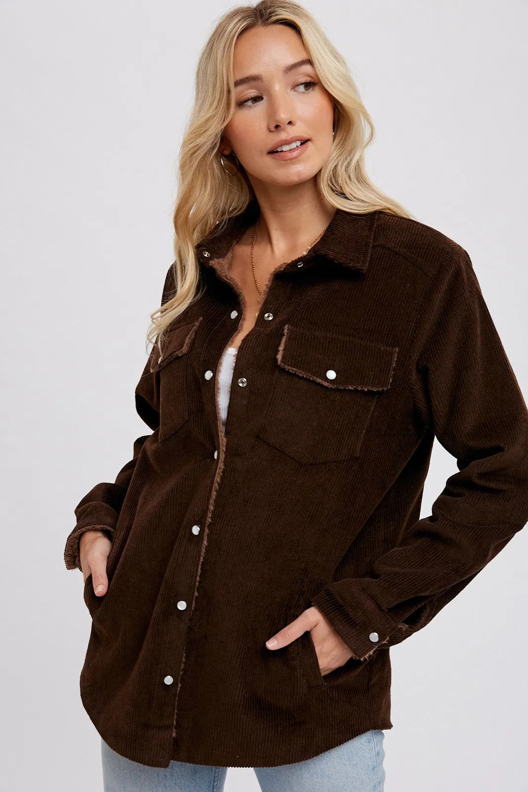 Brown Corduroy Sherpa Lined Shacket sold by Pinkblush product image thumbnail 2