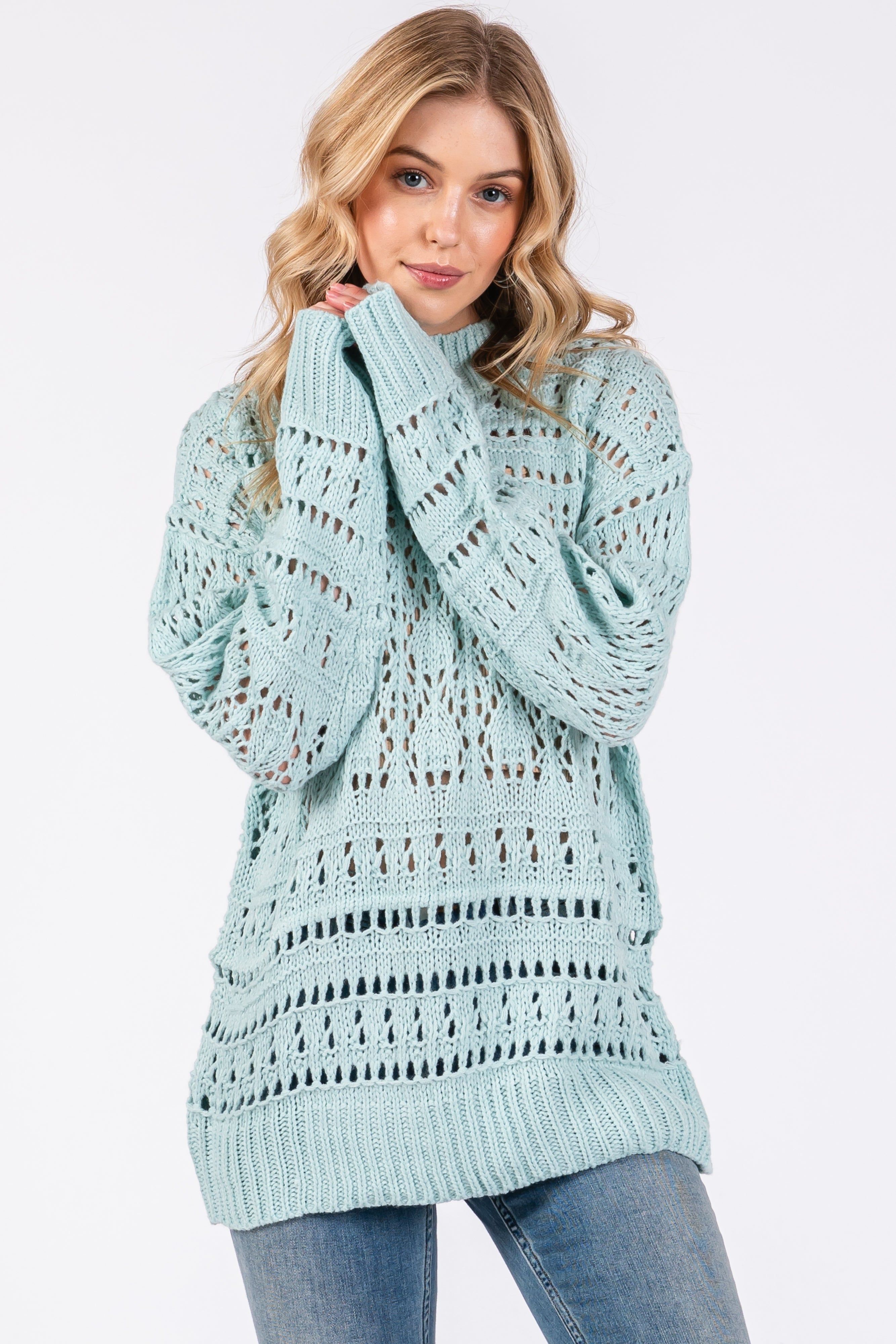 Light Blue Open Knit Sweater sold by Pinkblush product image thumbnail 3