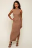 Taupe Ribbed Mock Neck Side Slit Maternity Maxi Dress sold by Pinkblush