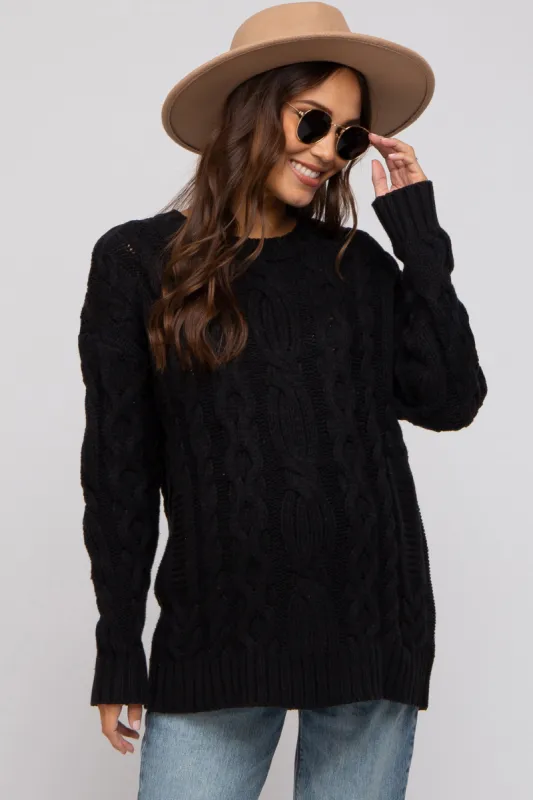 Black Chunky Cable Knit Maternity Sweater sold by Pinkblush