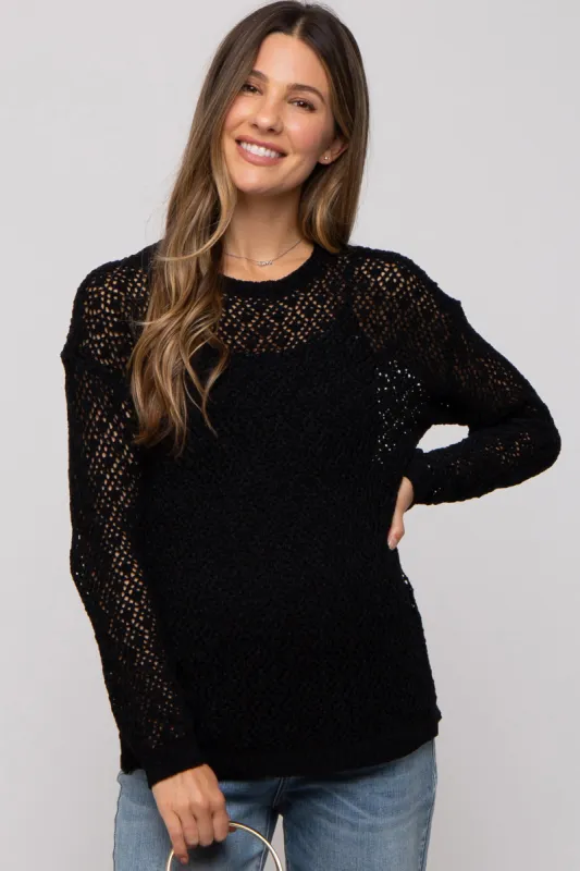 Black Chenille Open Knit Maternity Sweater sold by Pinkblush