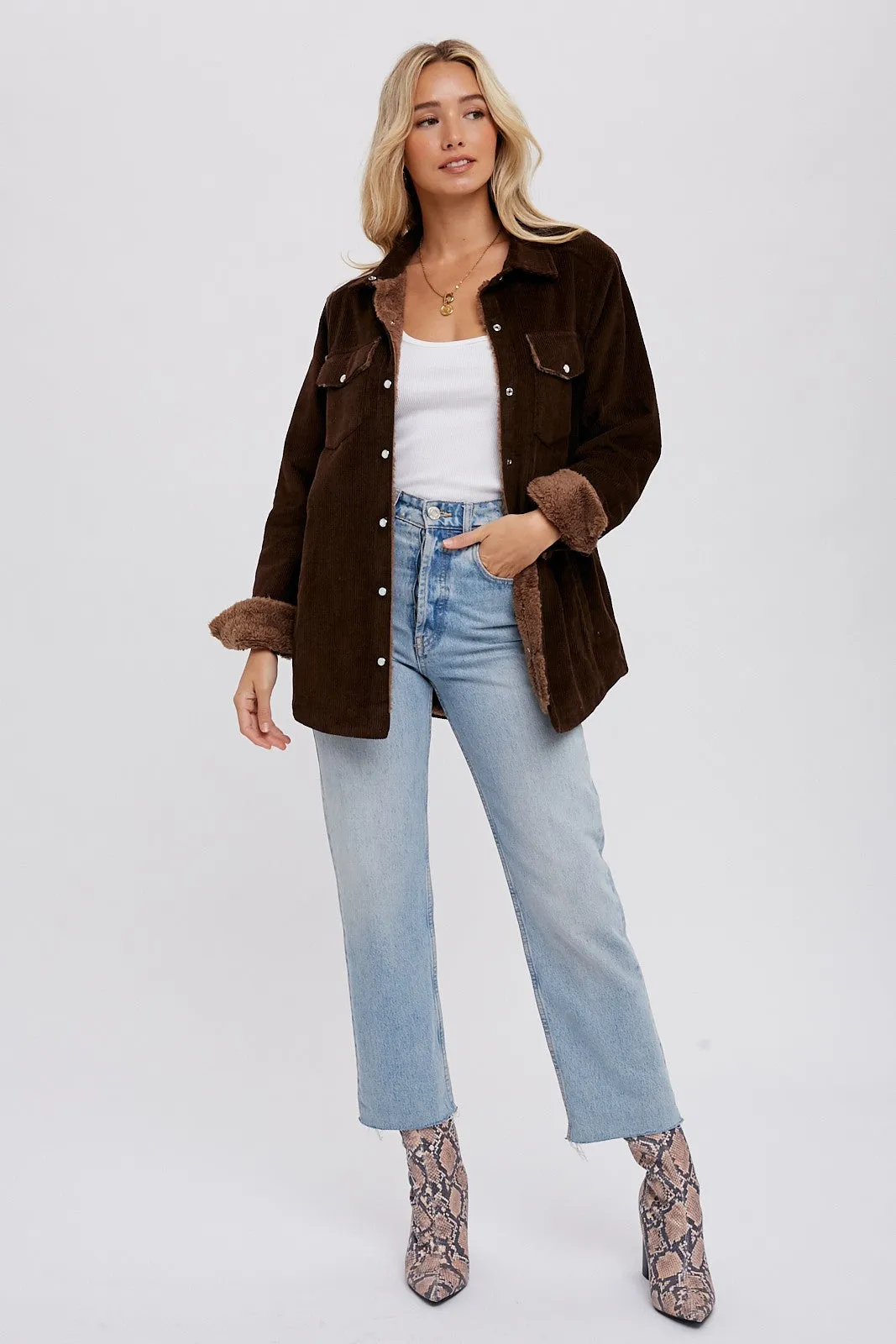 Brown Corduroy Sherpa Lined Shacket sold by Pinkblush product image thumbnail 3