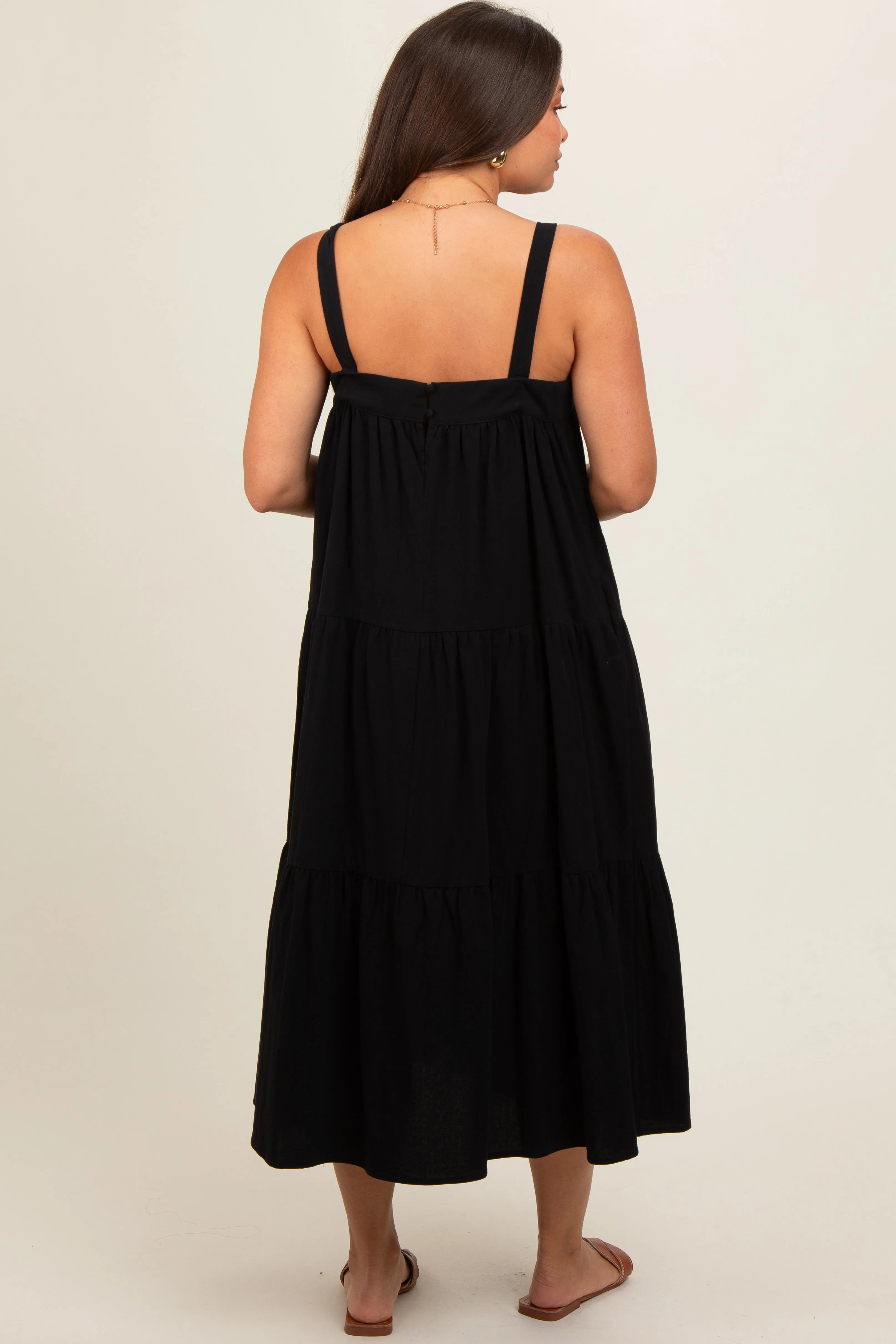 Black Tiered Maternity Midi Dress sold by Pinkblush product image thumbnail 3