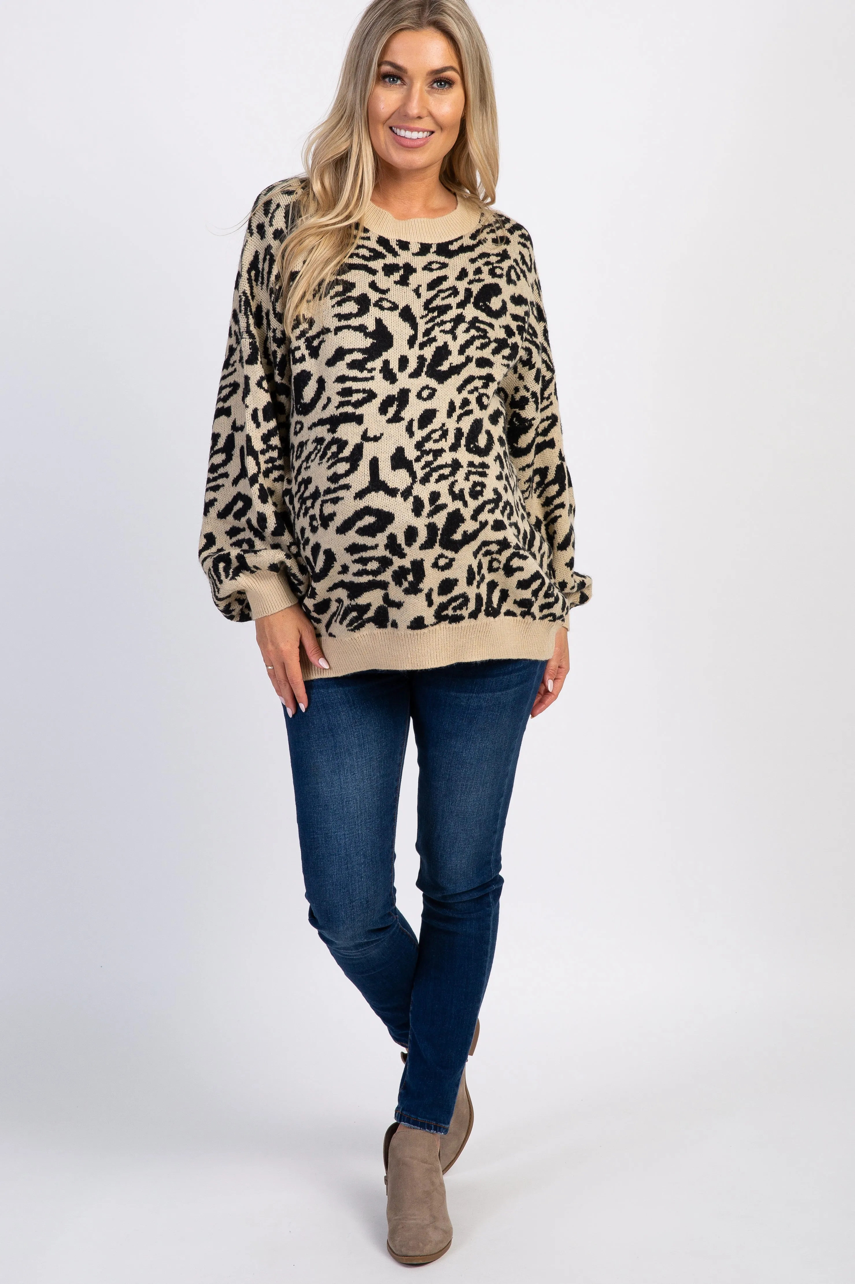 Black Leopard Knit Puff Sleeve Maternity Sweater sold by Pinkblush product image thumbnail 4