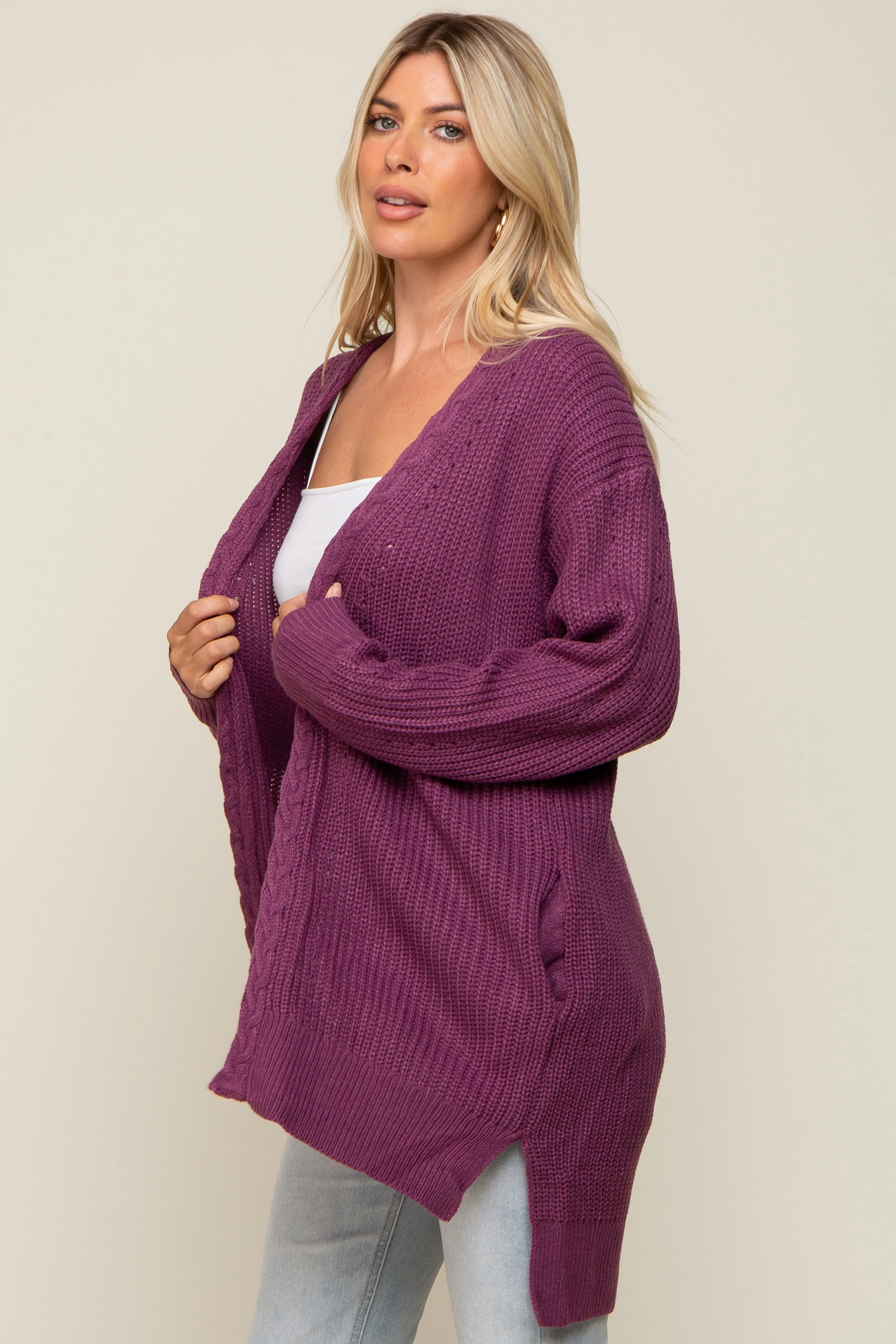 Plum Cable Knit Accent Cardigan sold by Pinkblush product image thumbnail 2