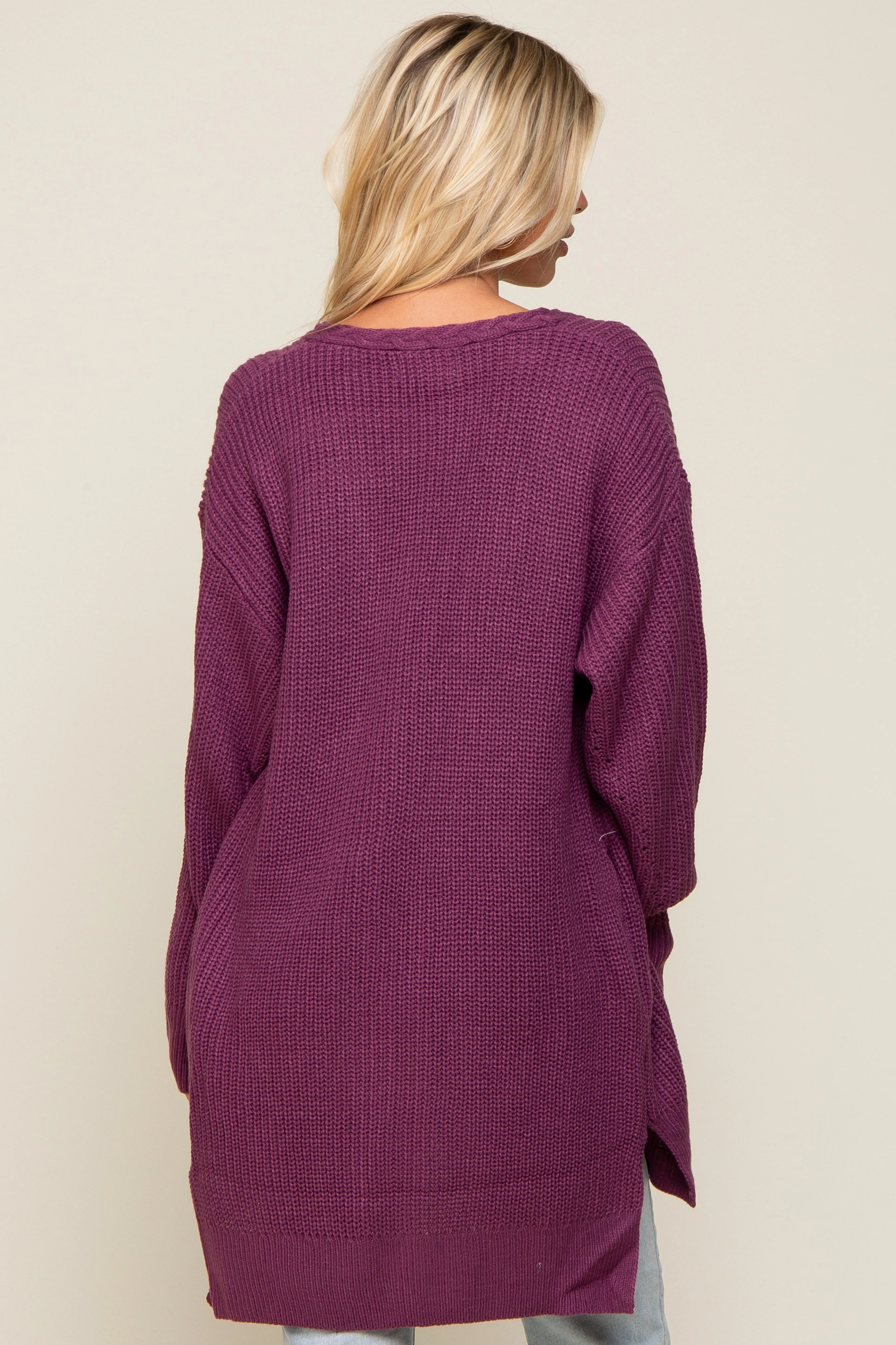 Plum Cable Knit Accent Cardigan sold by Pinkblush product image thumbnail 3