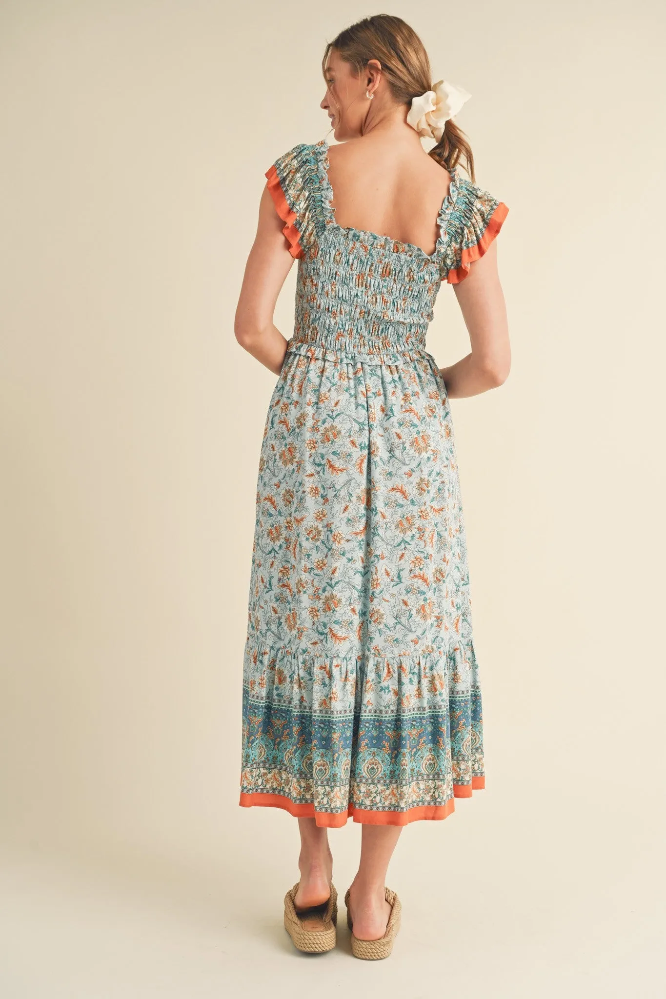 Light Blue Floral Smocked Midi Dress sold by Pinkblush product image thumbnail 4