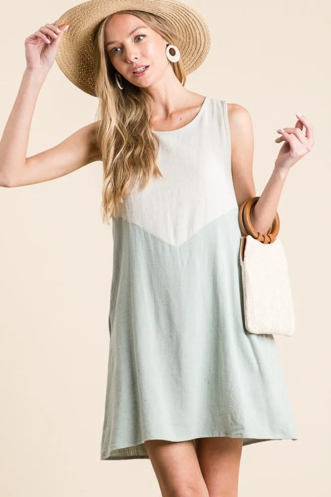 Sage Solid Linen Colorblock A Line Dress sold by Pinkblush product image thumbnail 2