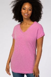 Mauve V-Neck Raw Hem Maternity Short Sleeve Top sold by Pinkblush