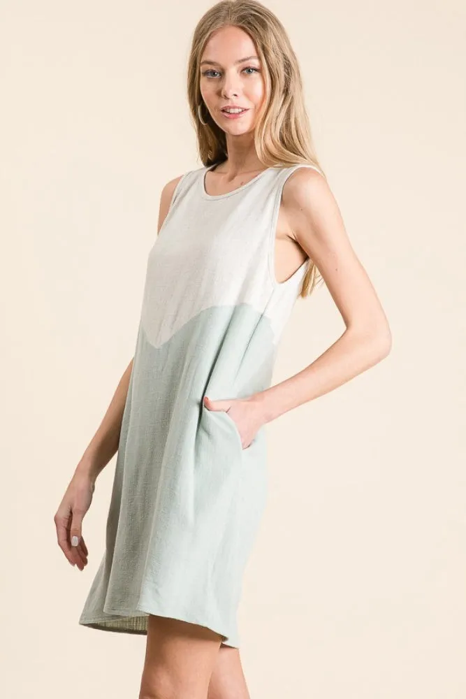 Sage Solid Linen Colorblock A Line Dress sold by Pinkblush product image thumbnail 3