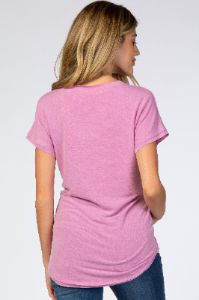 Mauve V-Neck Raw Hem Maternity Short Sleeve Top sold by Pinkblush