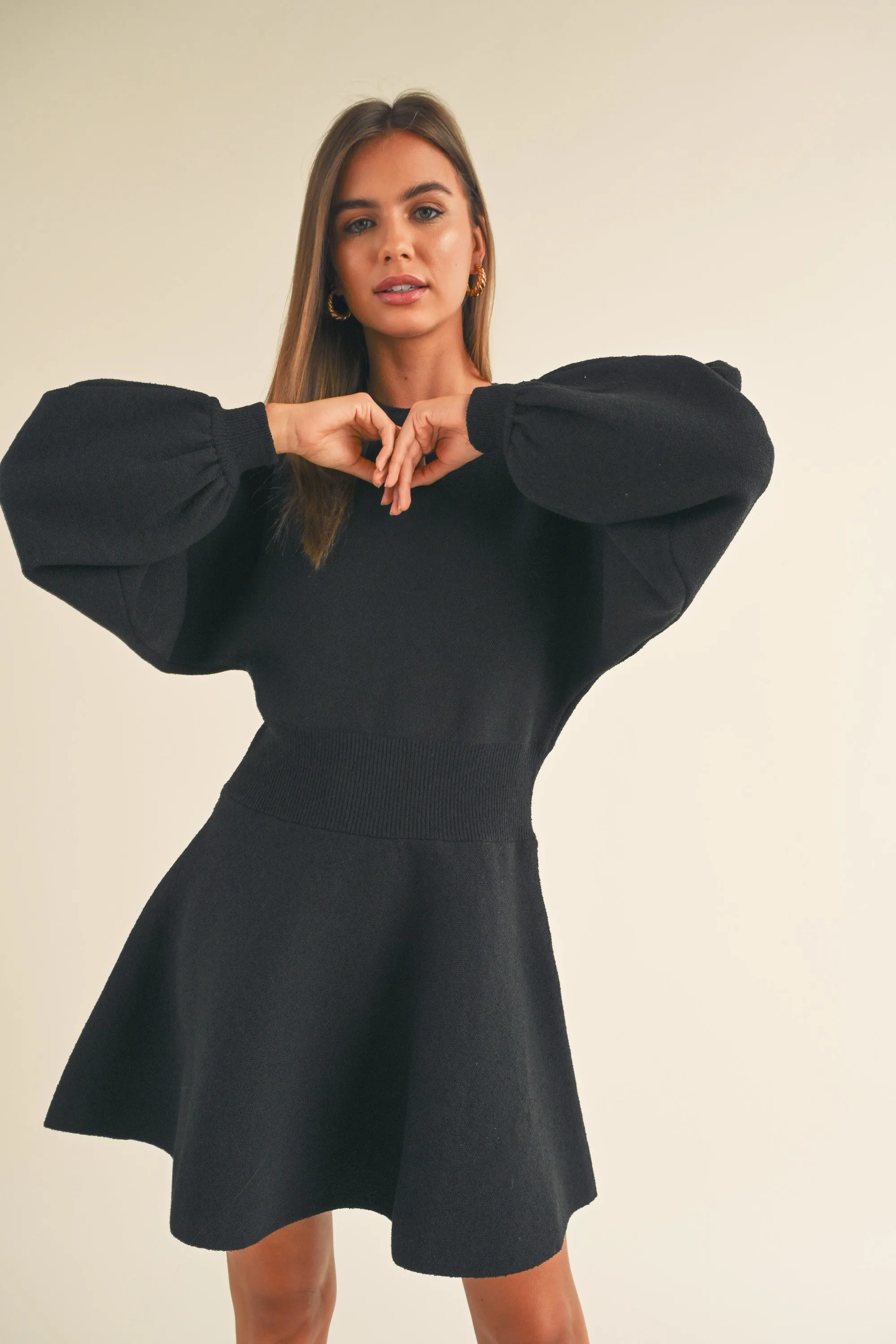 Black Ballon Sleeve Sweater Dress sold by Pinkblush product image thumbnail 2
