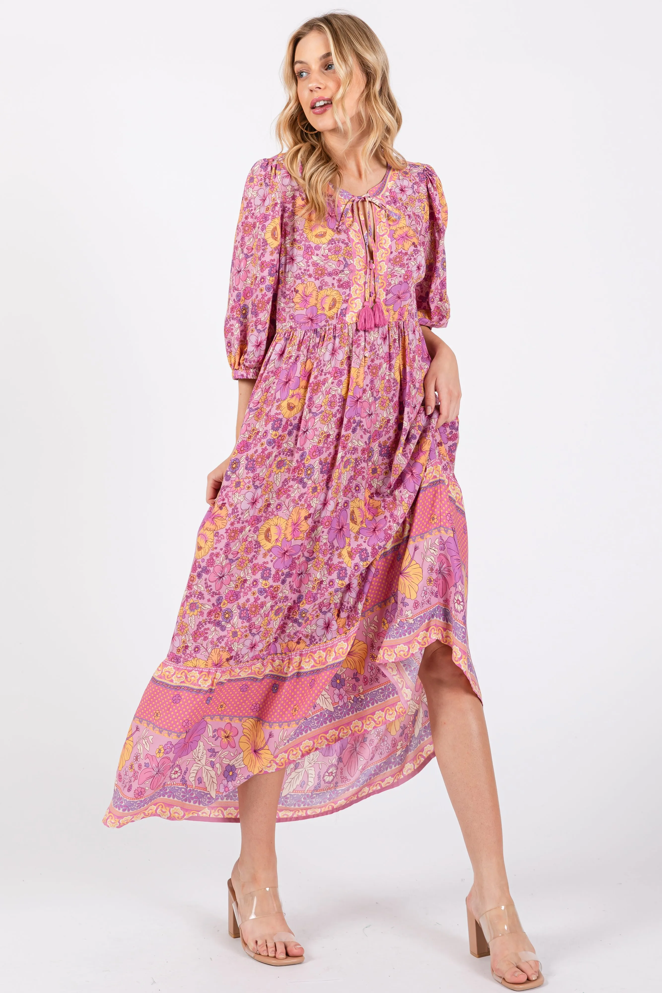 Pink Floral Tassel Tie Maternity Maxi Dress sold by Pinkblush product image thumbnail 4