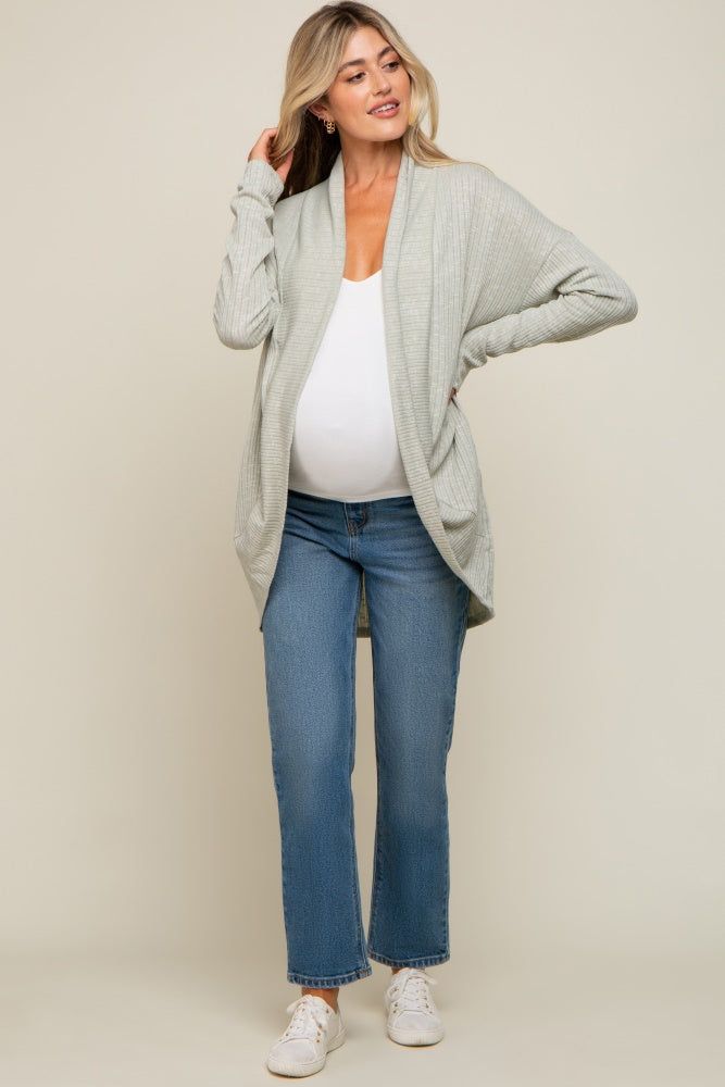 Light Olive Ribbed Open Front Maternity Cardigan sold by Pinkblush