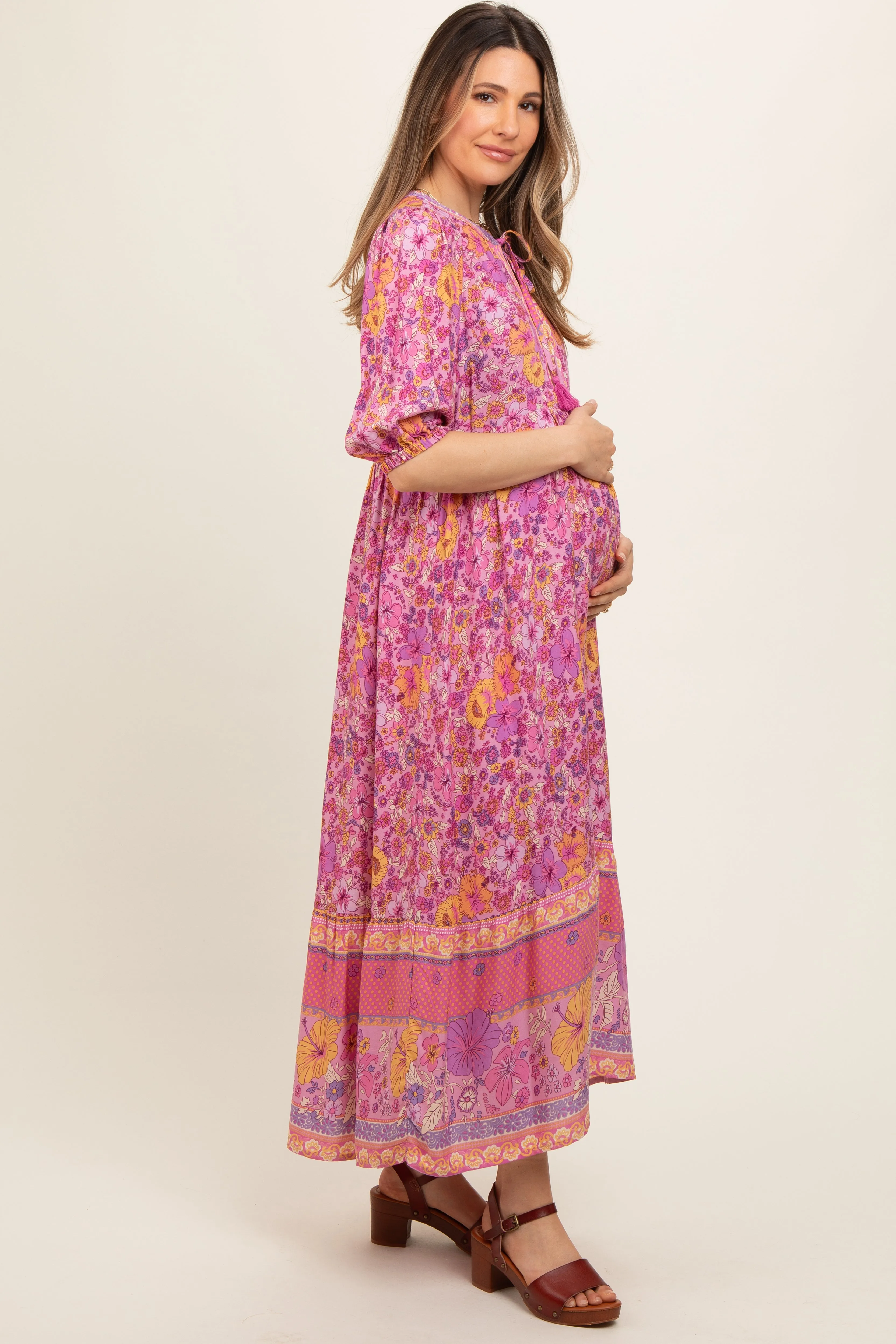 Pink Floral Tassel Tie Maternity Maxi Dress sold by Pinkblush product image thumbnail 2
