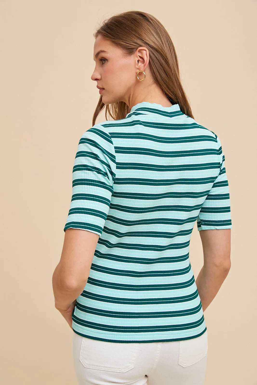 Mint Striped Ribbed Mock Neck Top sold by Pinkblush product image thumbnail 3