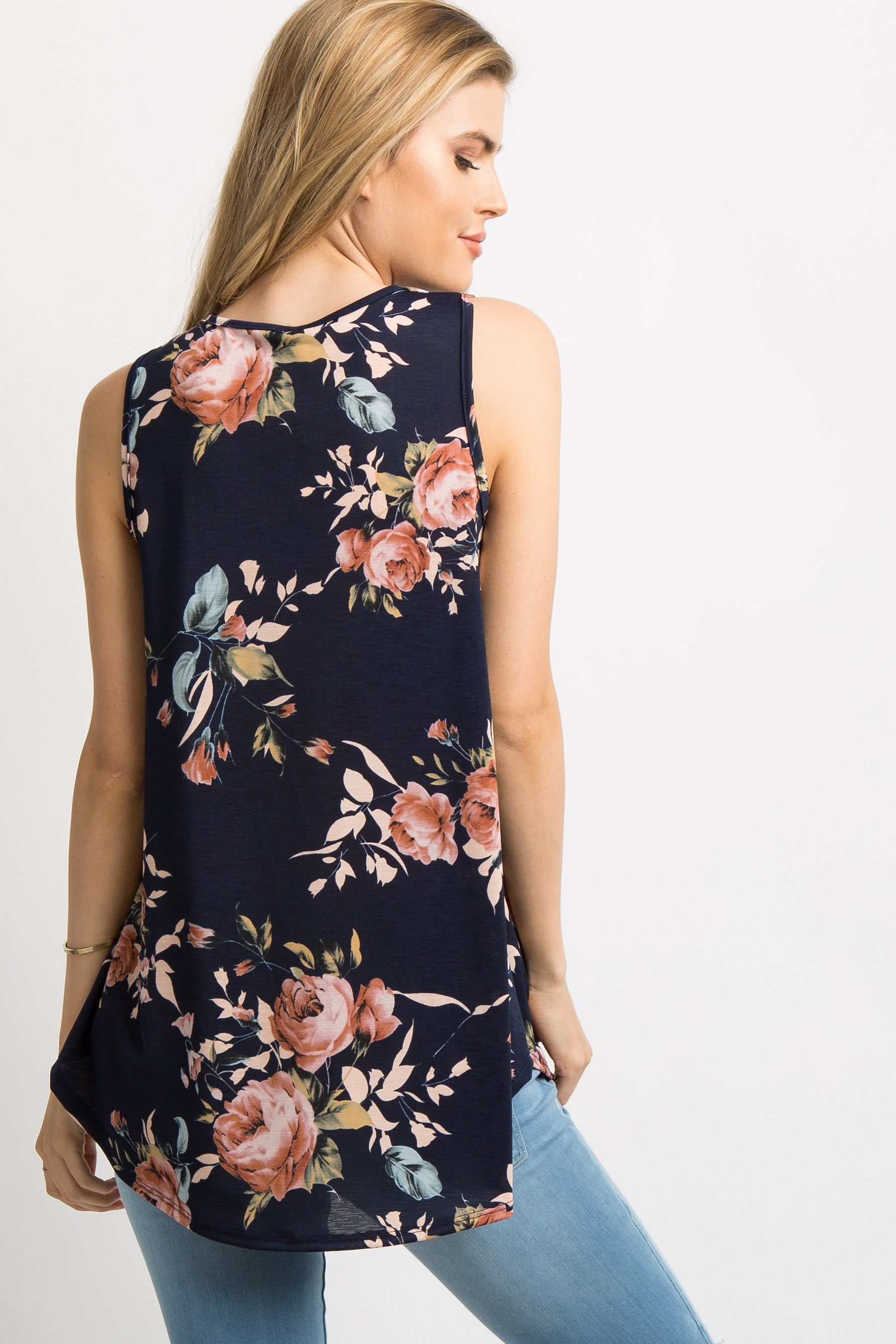 Navy Blue Floral Sleeveless Top sold by Pinkblush product image thumbnail 3