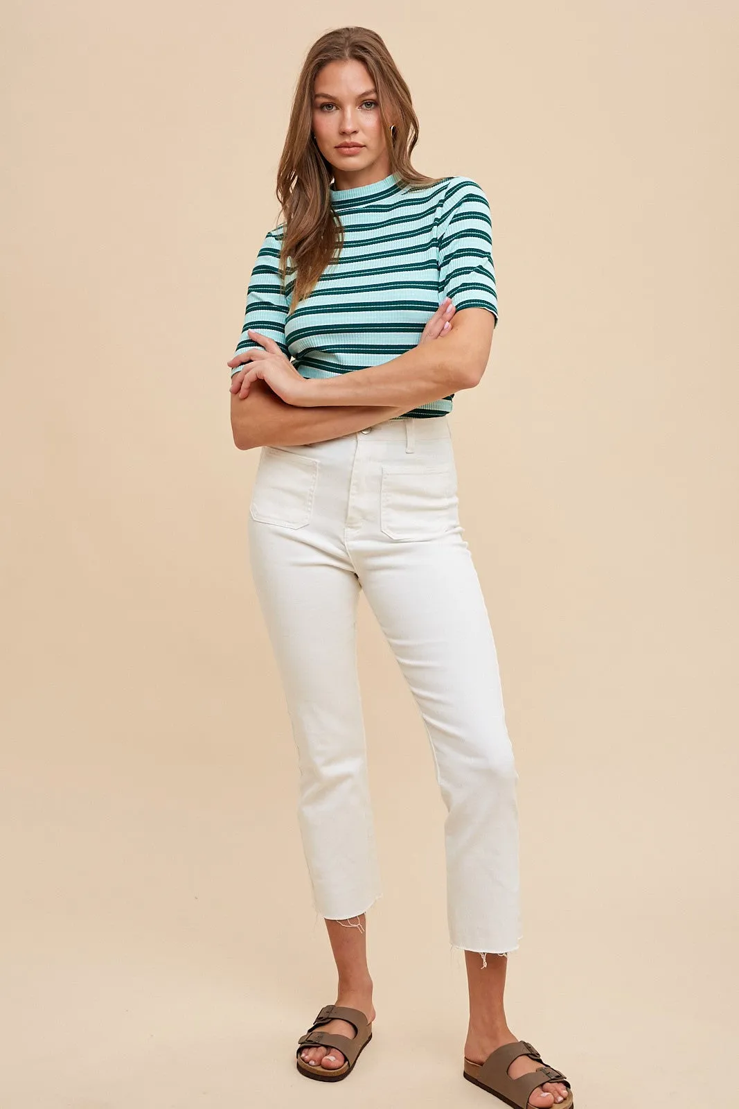 Mint Striped Ribbed Mock Neck Top sold by Pinkblush product image thumbnail 4