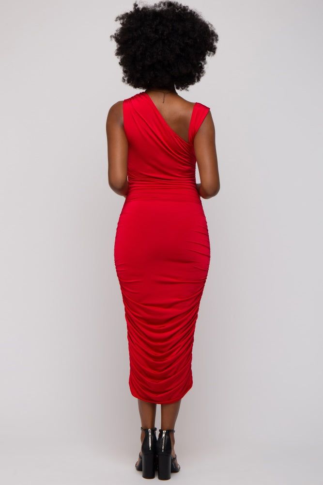 Red Asymmetrical Ruched Midi Dress sold by Pinkblush product image thumbnail 3